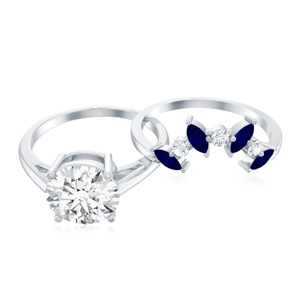 Certified Lab Grown Diamond Designer Engagement Ring Set With Sapphire