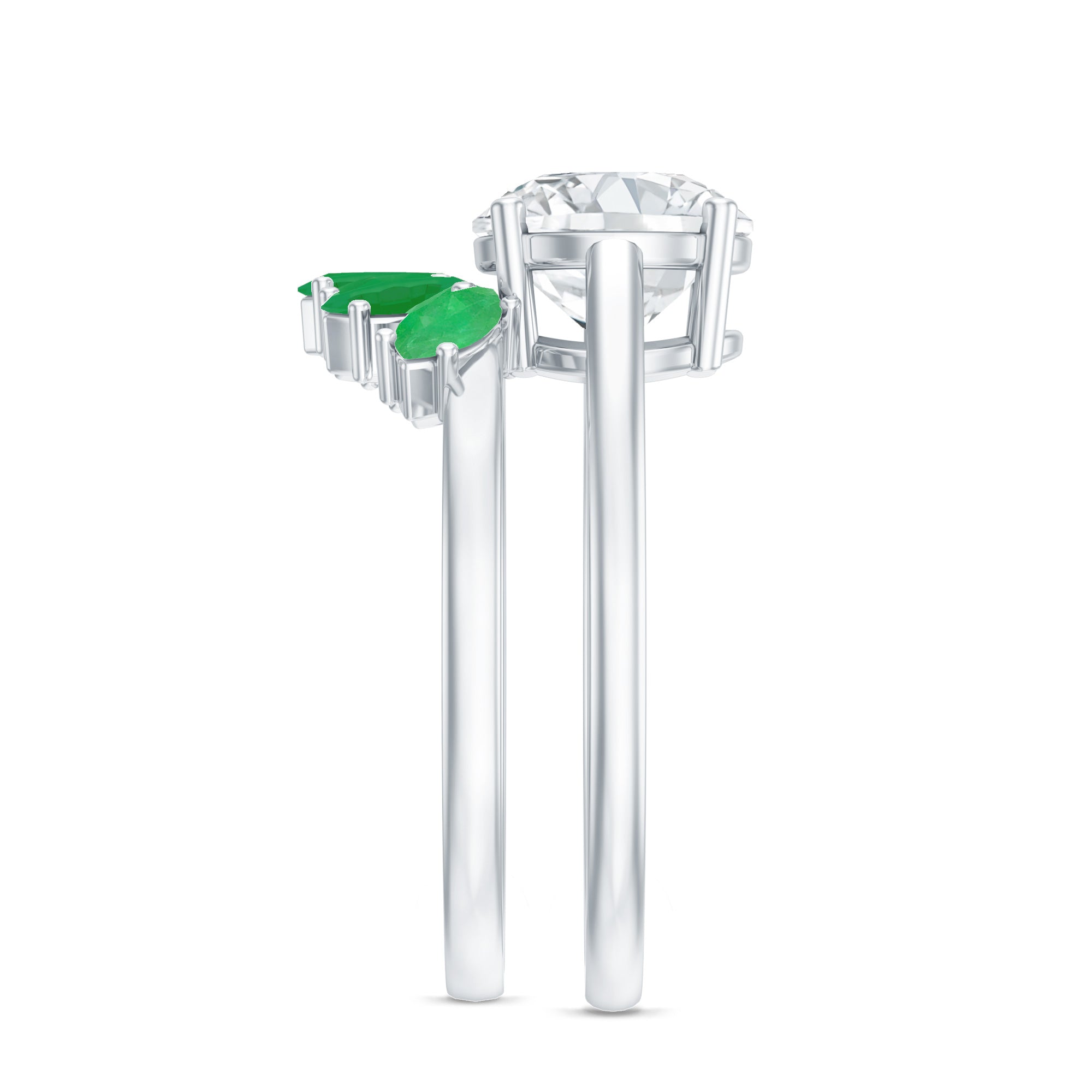 Certified 8 MM Lab Grown Diamond Engagement Ring With Emerald Wedding Band