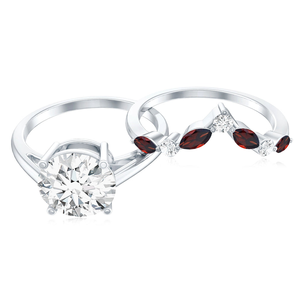 Certified 8 MM Lab Grown Diamond Bridal Ring Set With Garnet Enhancer