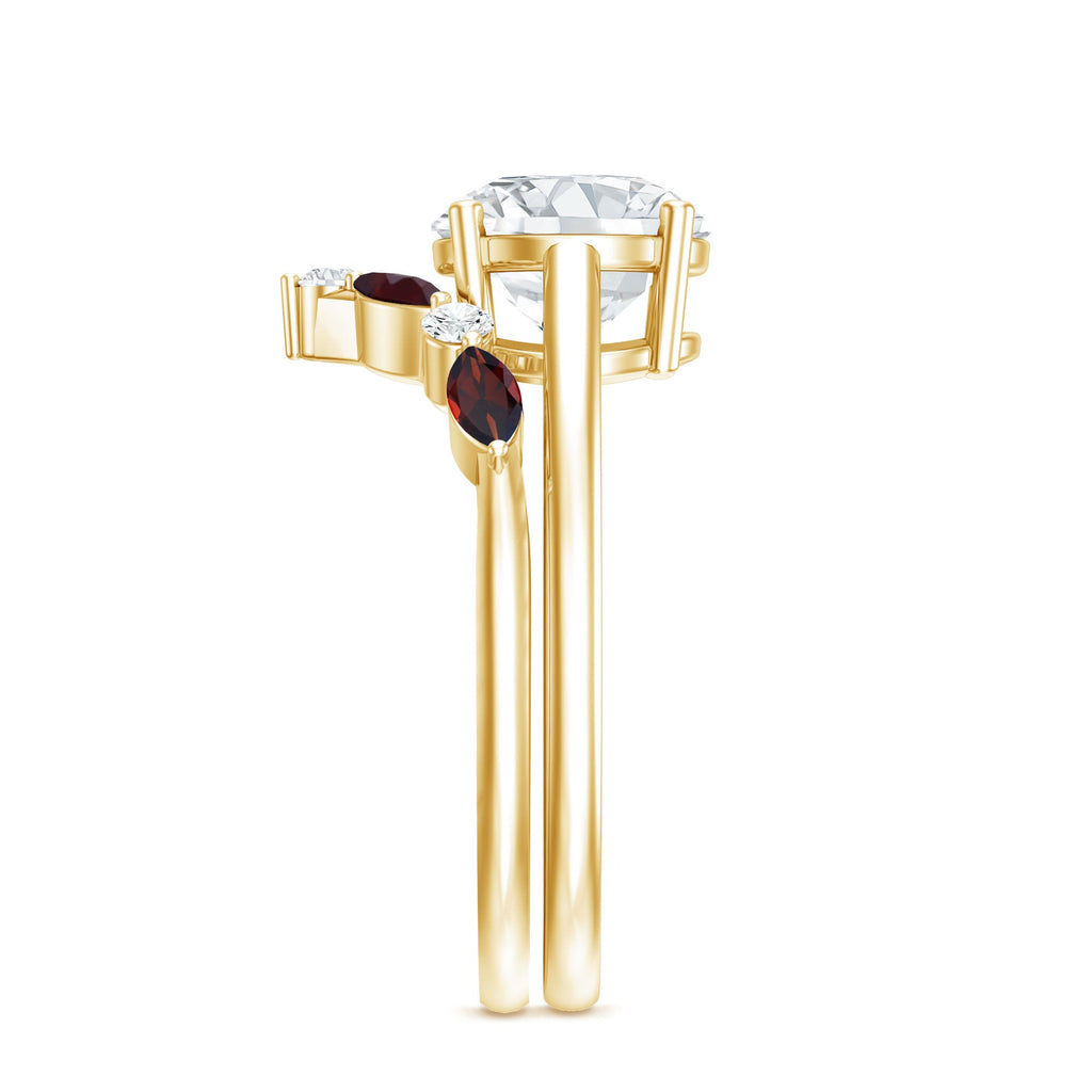Certified 8 MM Lab Grown Diamond Bridal Ring Set With Garnet Enhancer