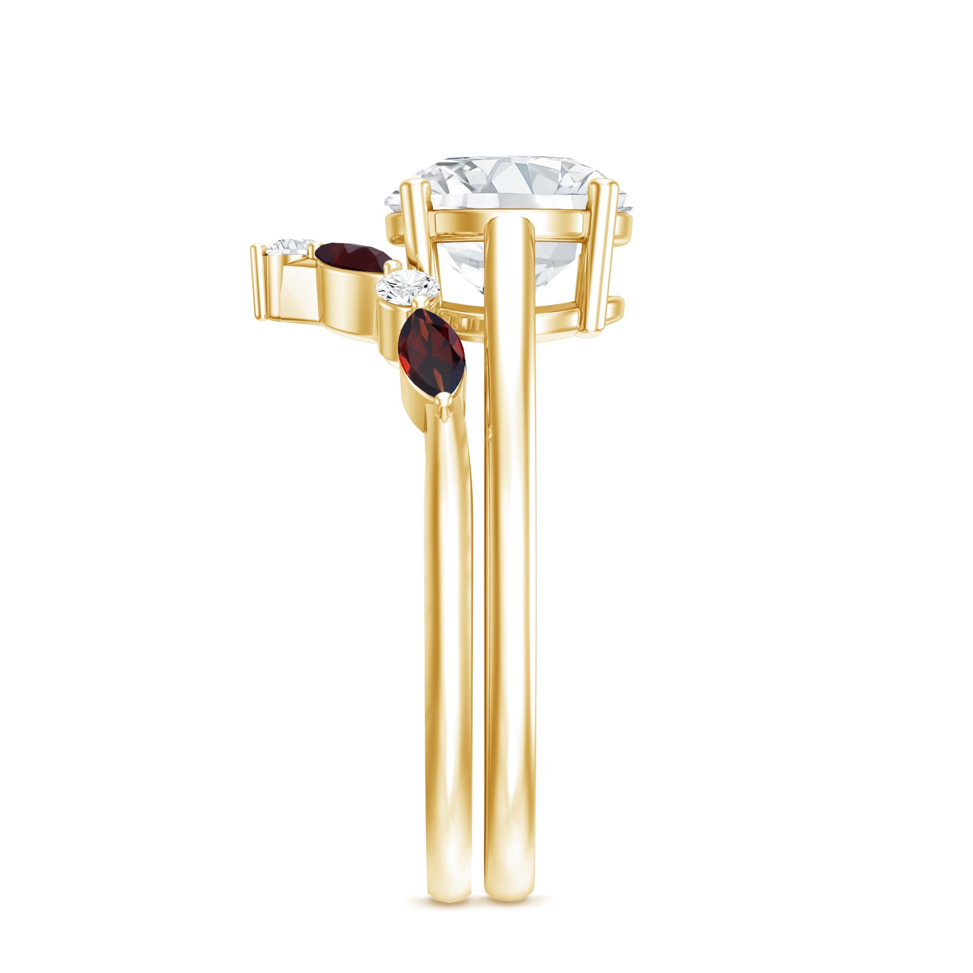 Certified 8 MM Lab Grown Diamond Bridal Ring Set With Garnet Enhancer