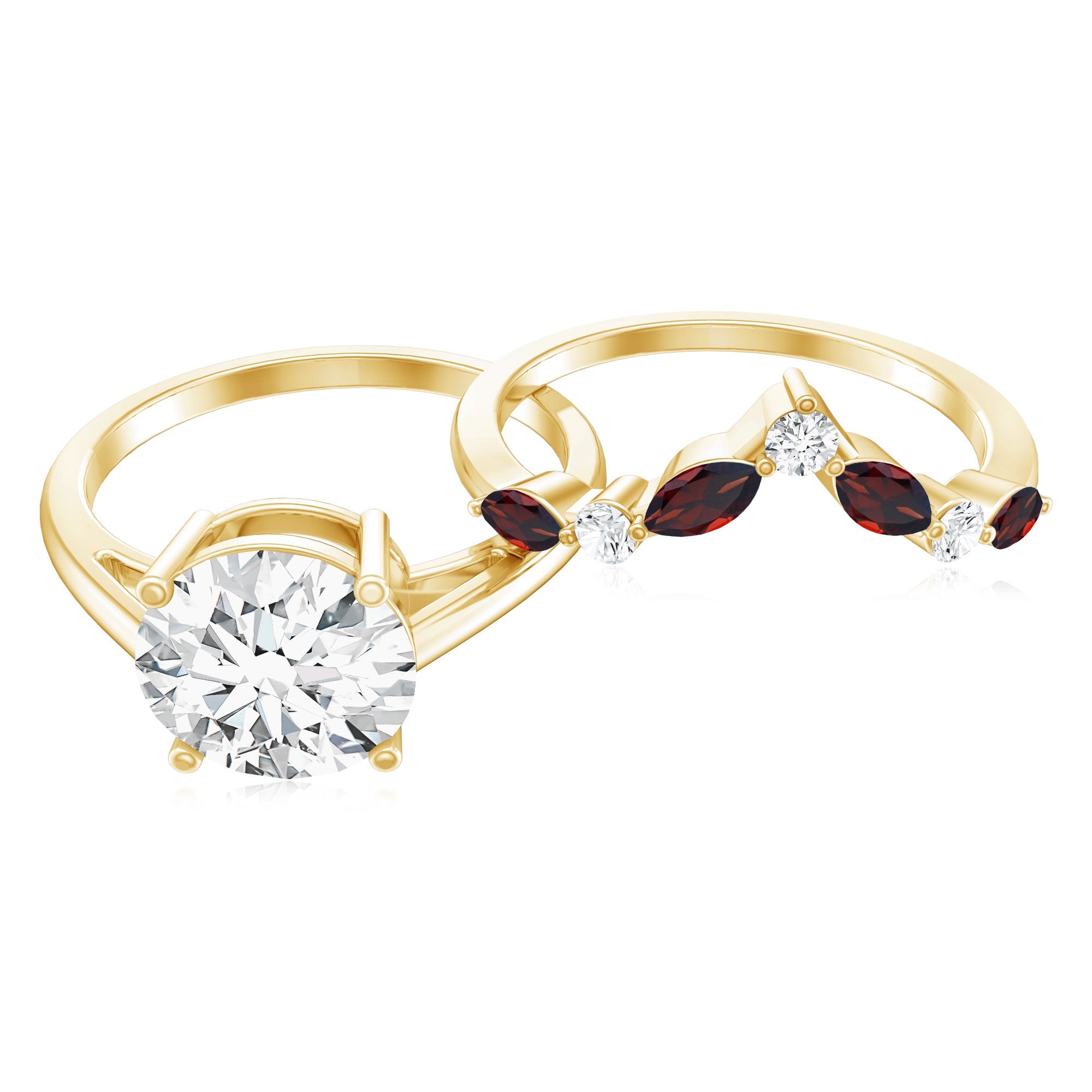 Certified 8 MM Lab Grown Diamond Bridal Ring Set With Garnet Enhancer