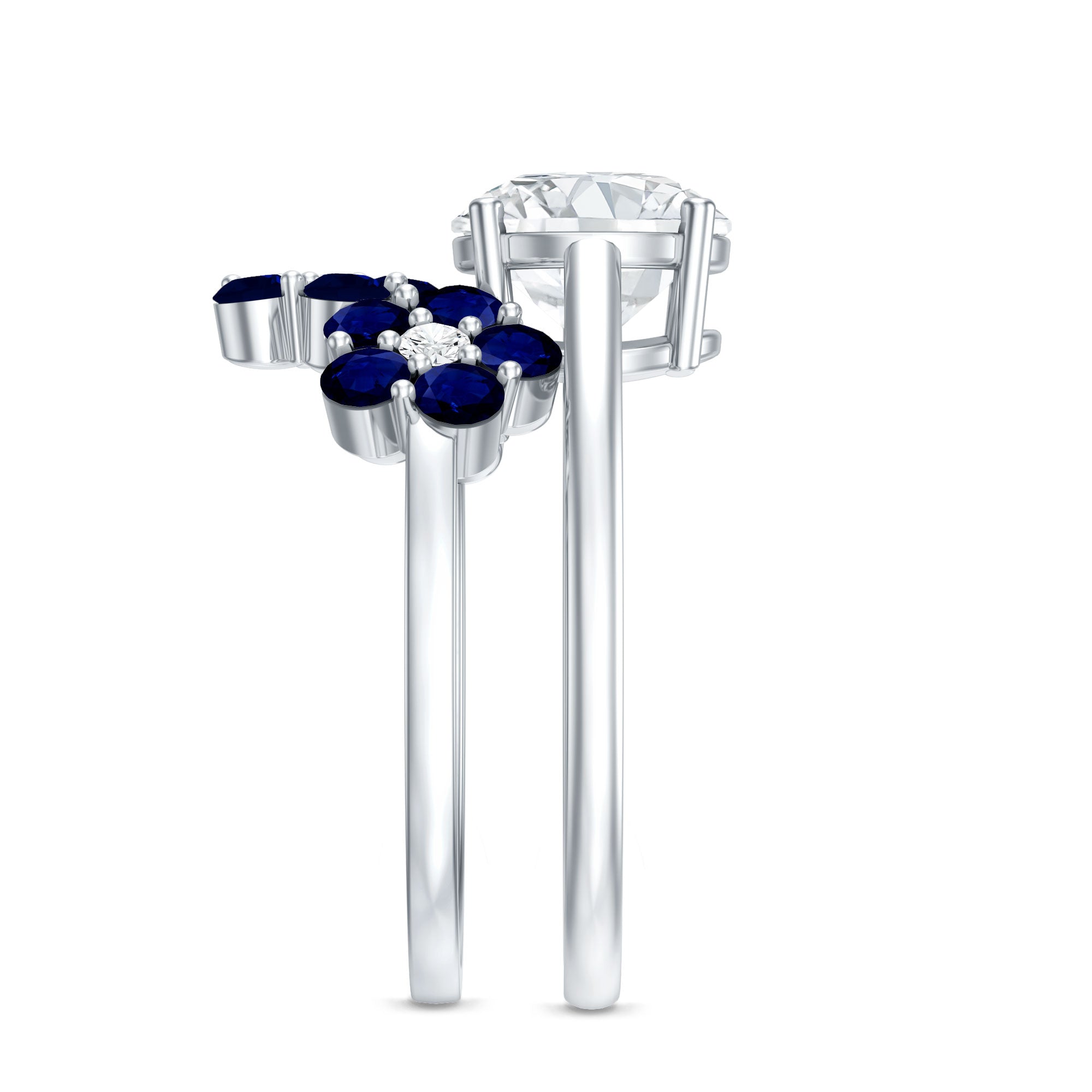 Certified Lab 8 MM Diamond Engagement Ring With Sapphire Wedding Band