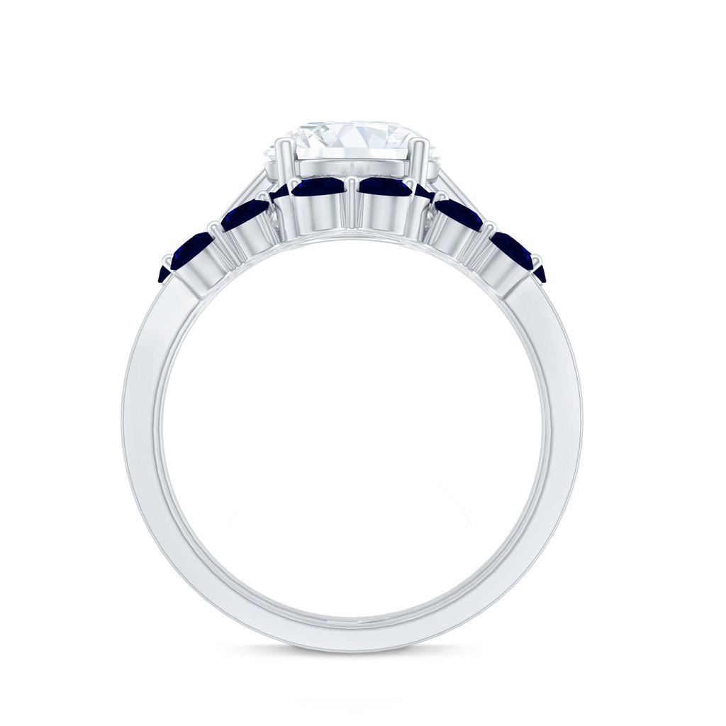 Certified Lab 8 MM Diamond Engagement Ring With Sapphire Wedding Band