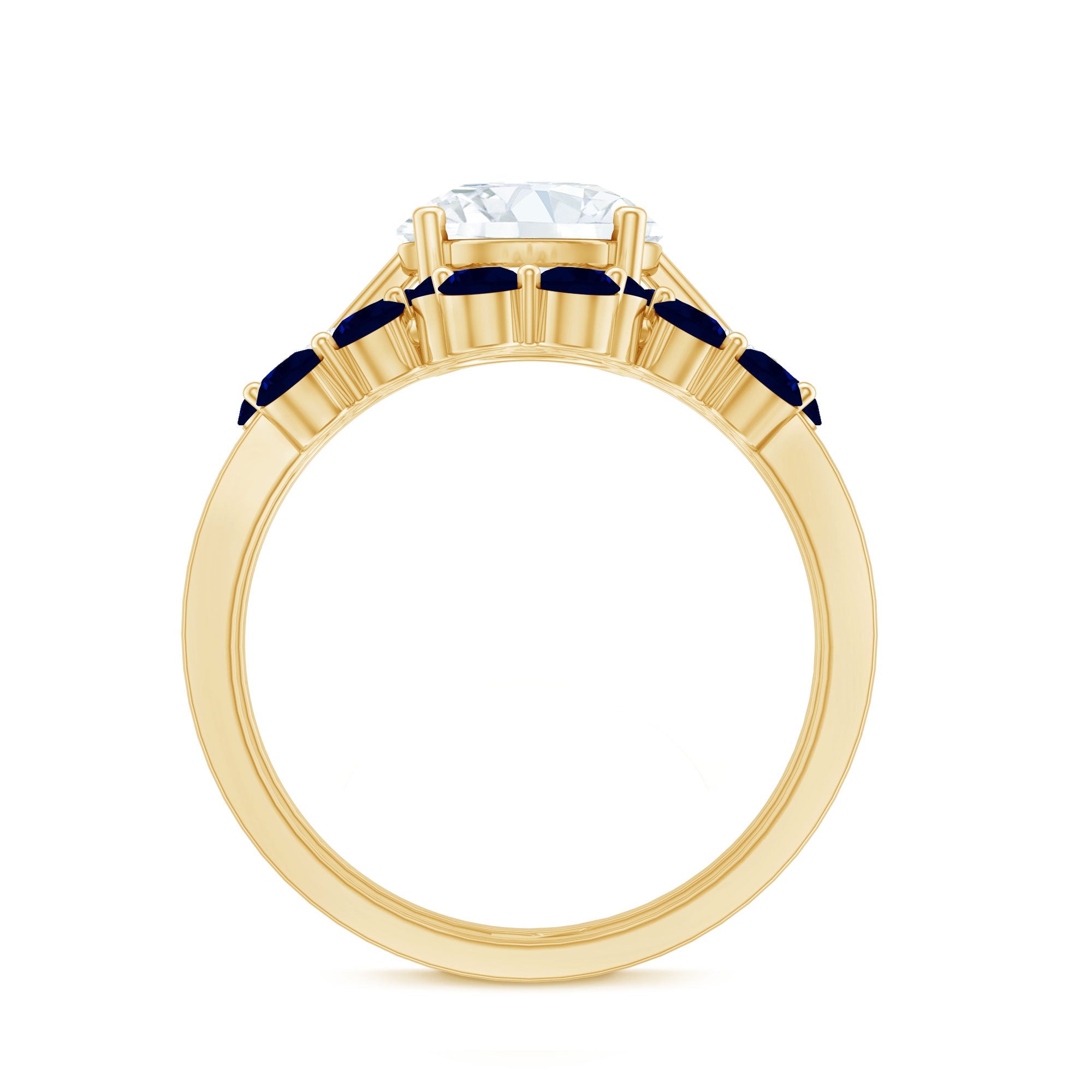 Certified Lab 8 MM Diamond Engagement Ring With Sapphire Wedding Band