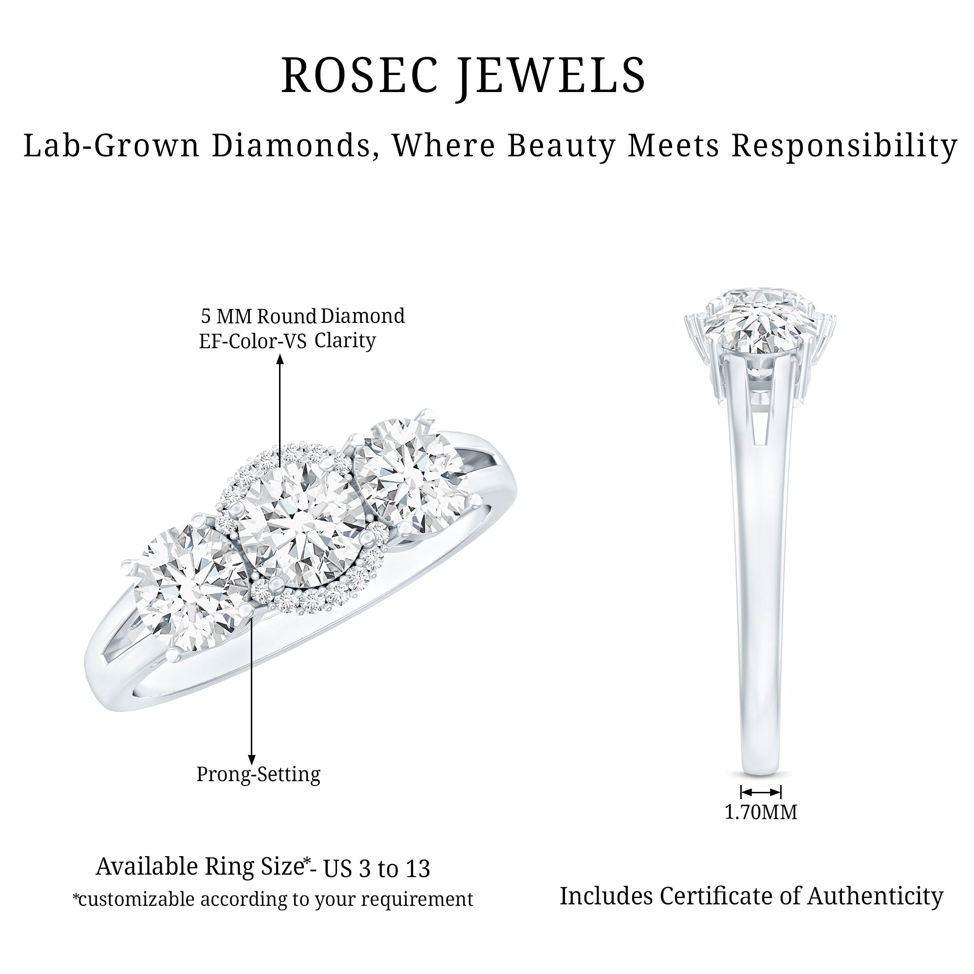 Certified Lab Grown Diamond Past Present Future Engagement Ring