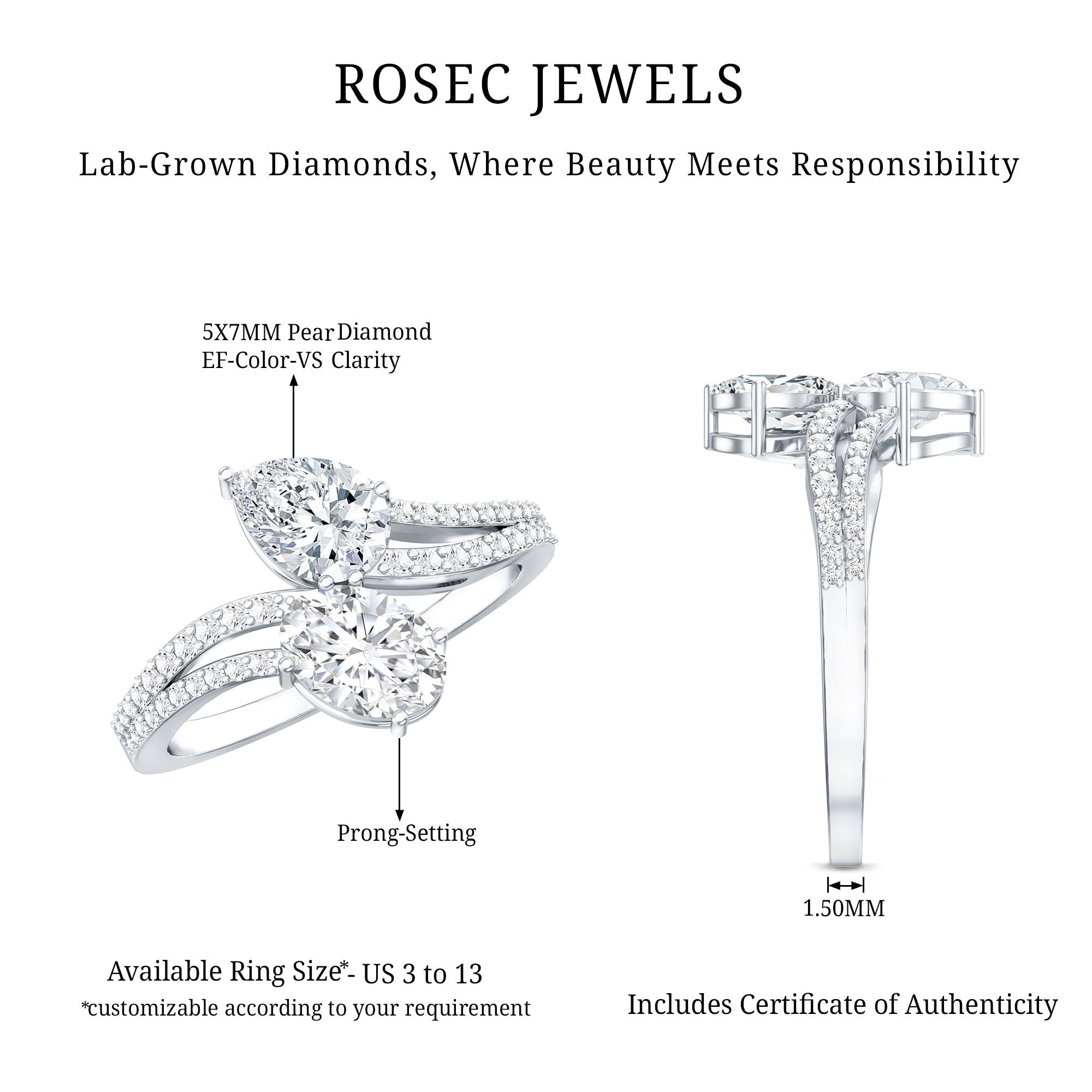 Certified Lab Grown Diamond Toi Et Moi Engagement Ring