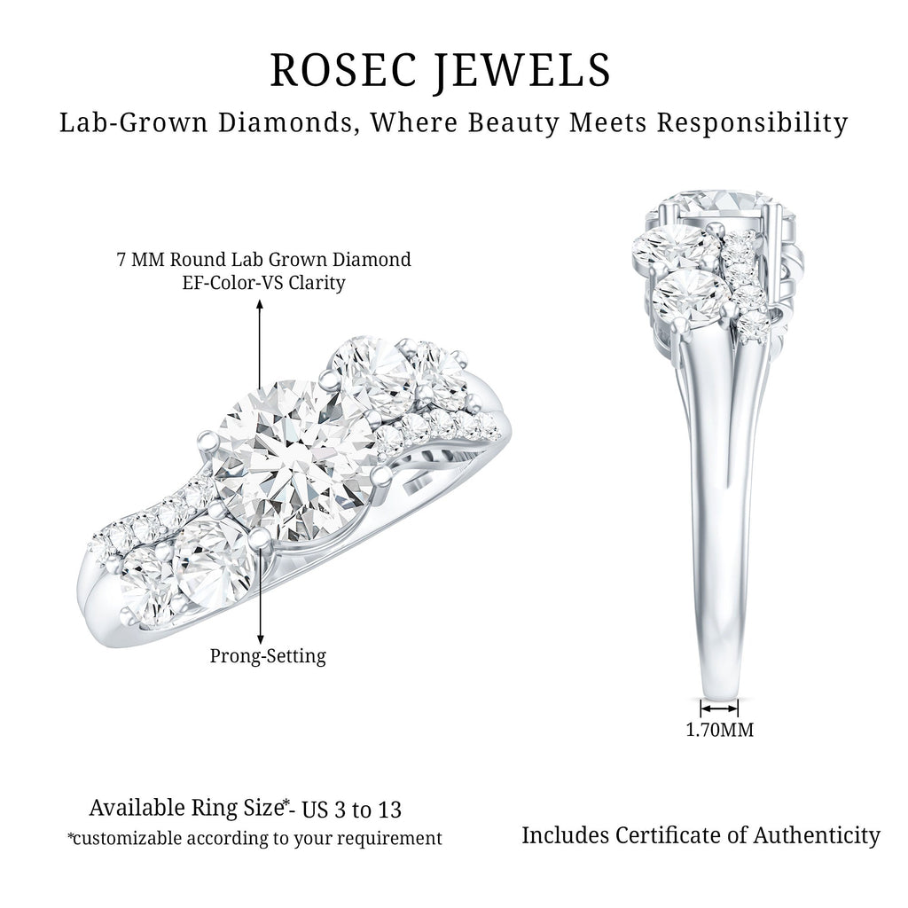 Certified Lab 7 MM Round Diamond Designer Engagement Ring