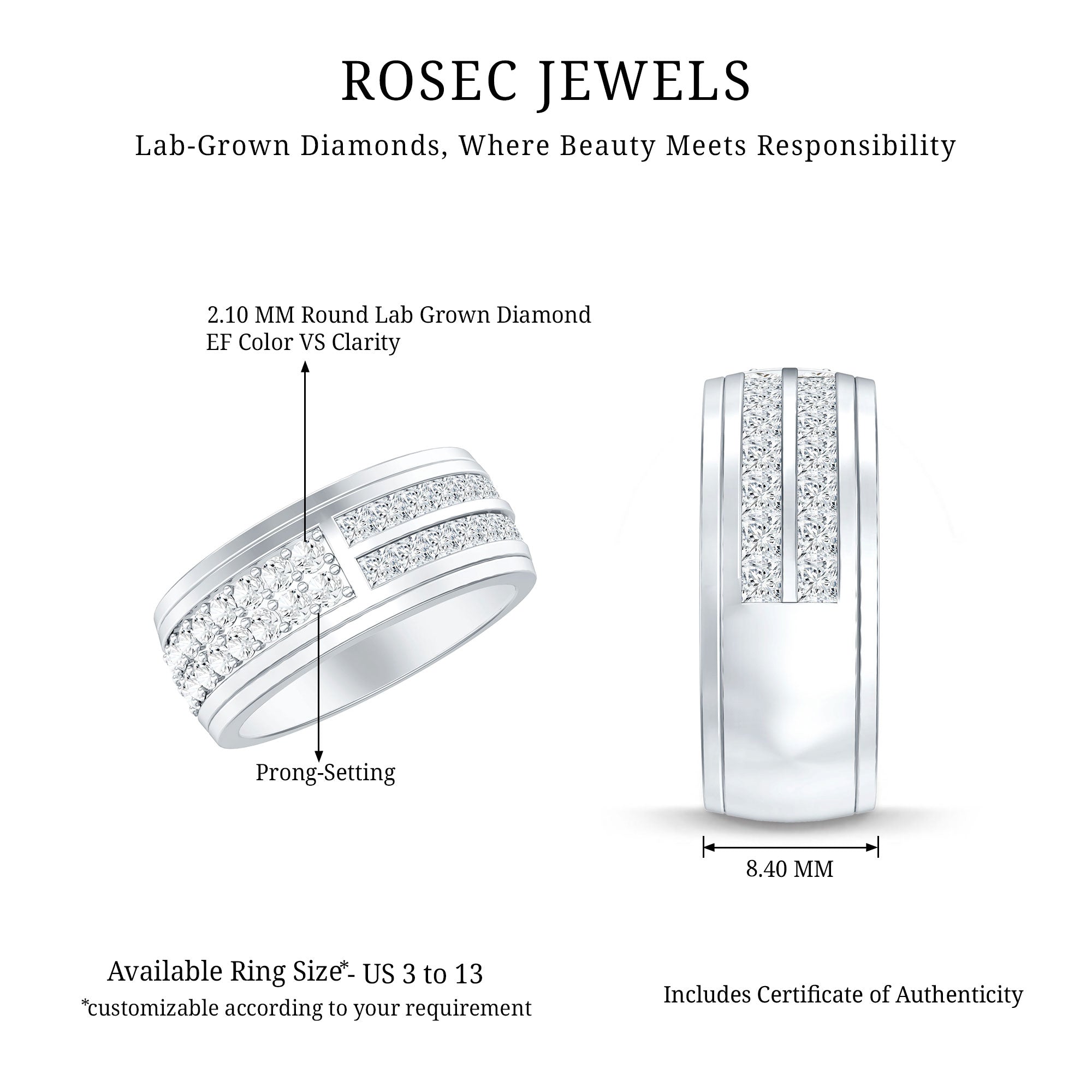 Certified Lab Grown Diamond Wide Wedding Band Ring