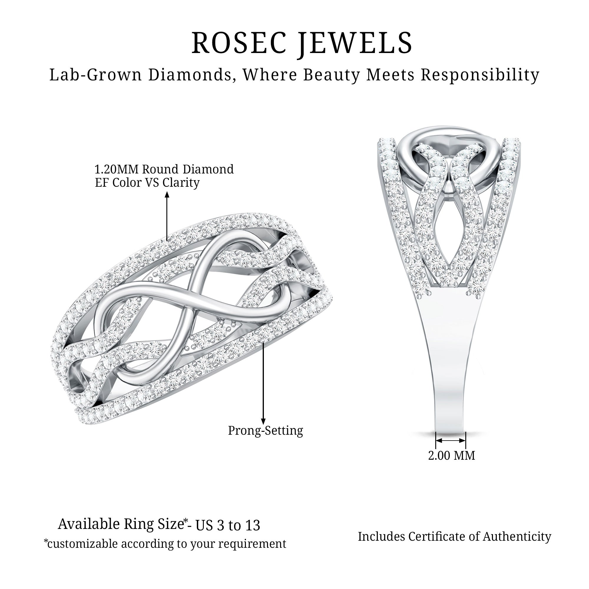 Certified Lab Grown Diamond Infinity Wedding Band Ring
