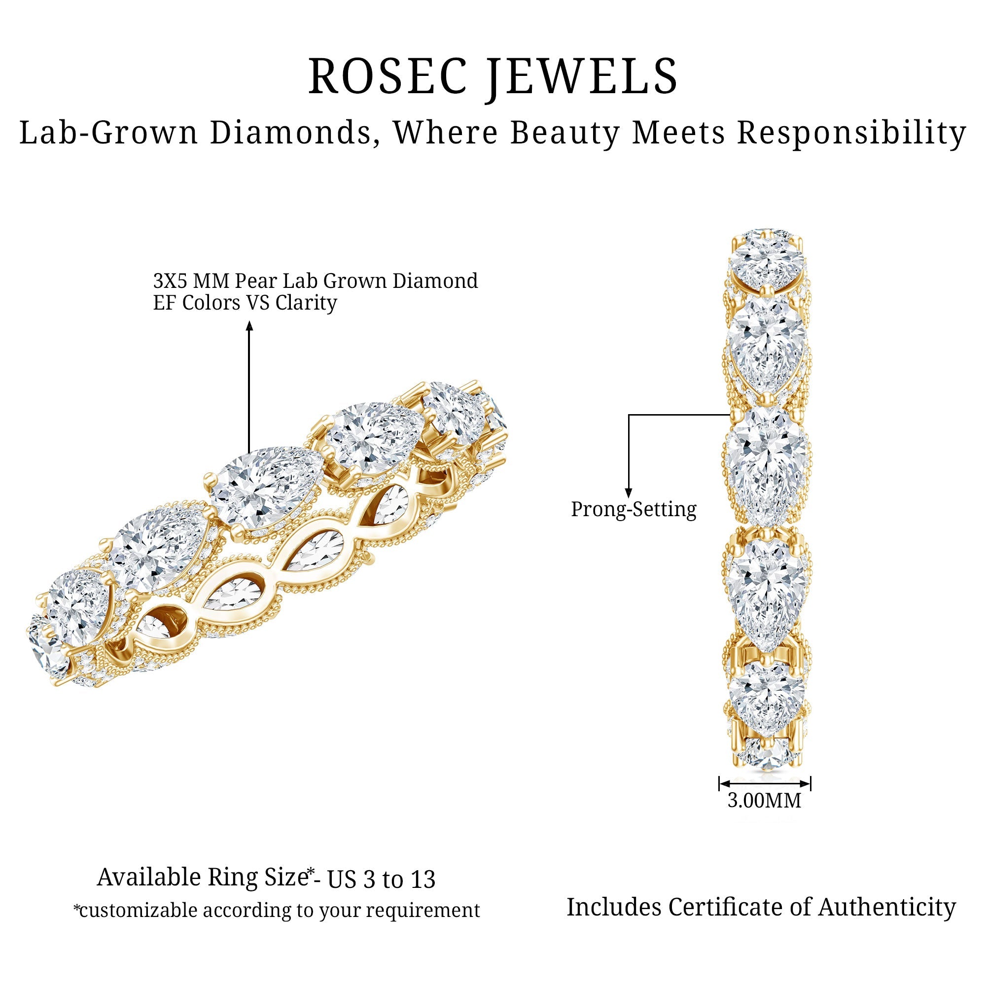 Certified Pear Shape Lab Grown Diamond Eternity Ring