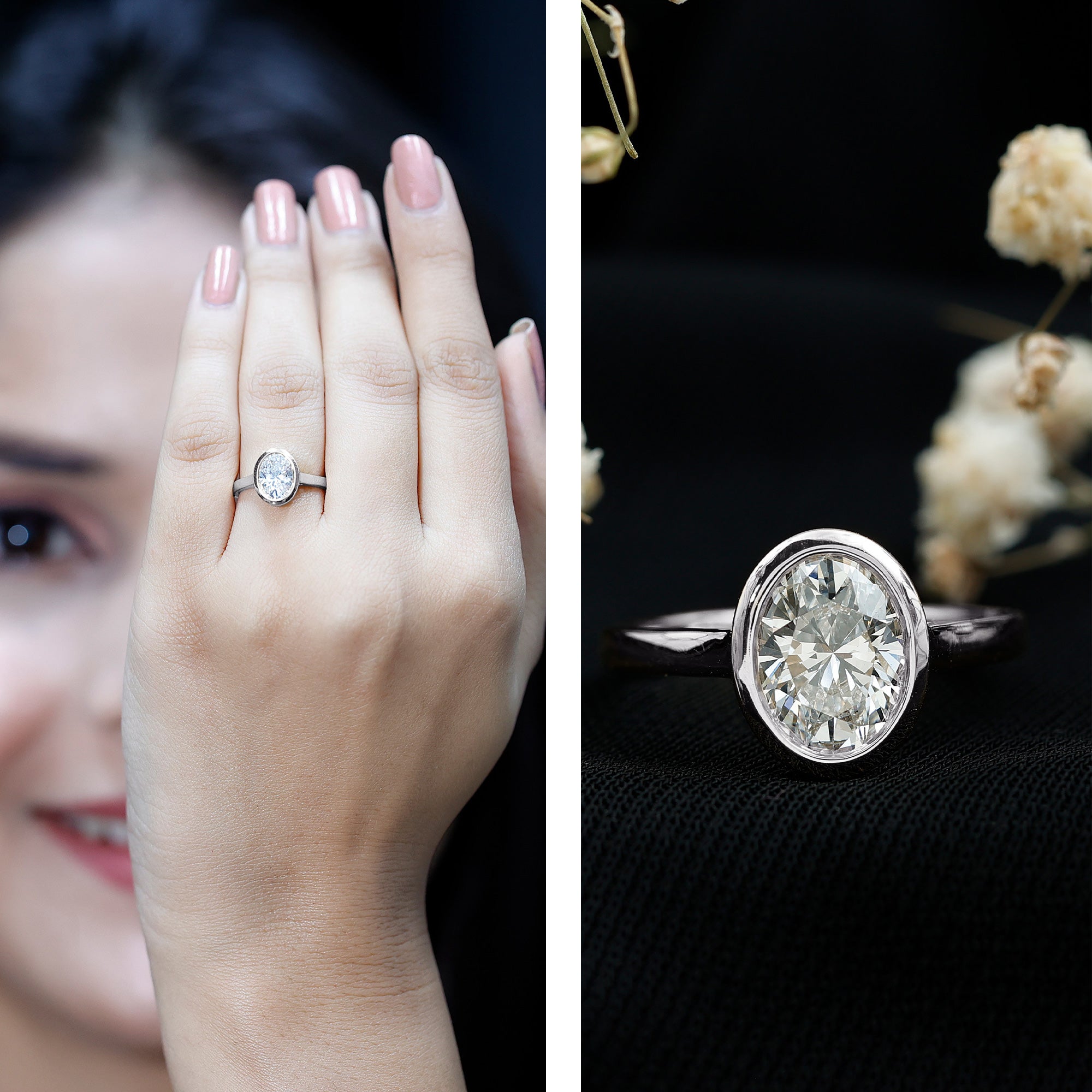 Certified 1 Carat Lab Grown Diamond Bezel Set Engagement Ring