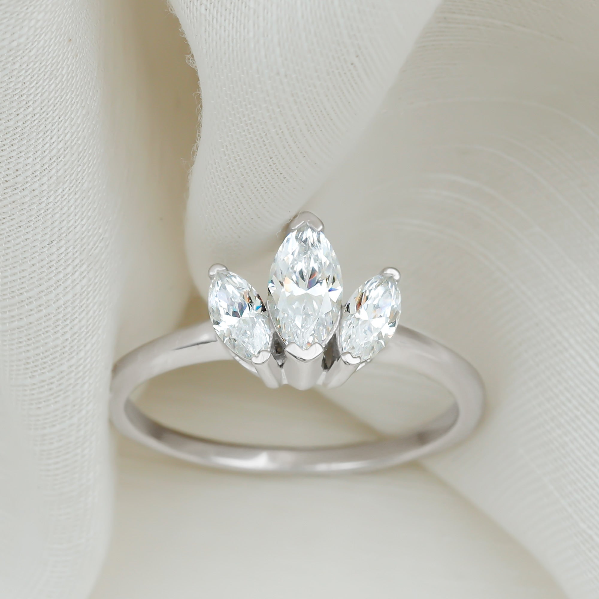 Marquise Cut Lab Grown Diamond 3 Stone Engagement Ring