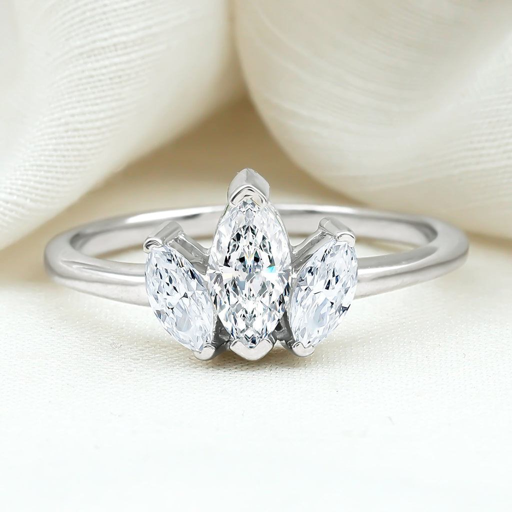 Marquise Cut Lab Grown Diamond 3 Stone Engagement Ring
