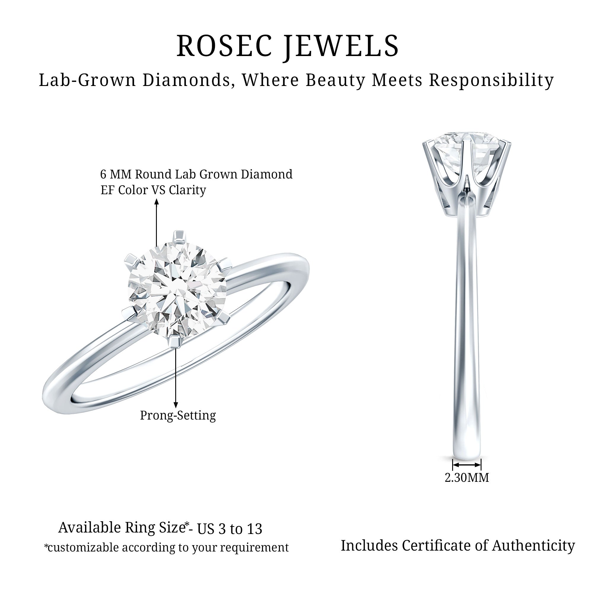 1 Carat Lab Grown Diamond Solitaire Engagement Ring with IGI Certificate