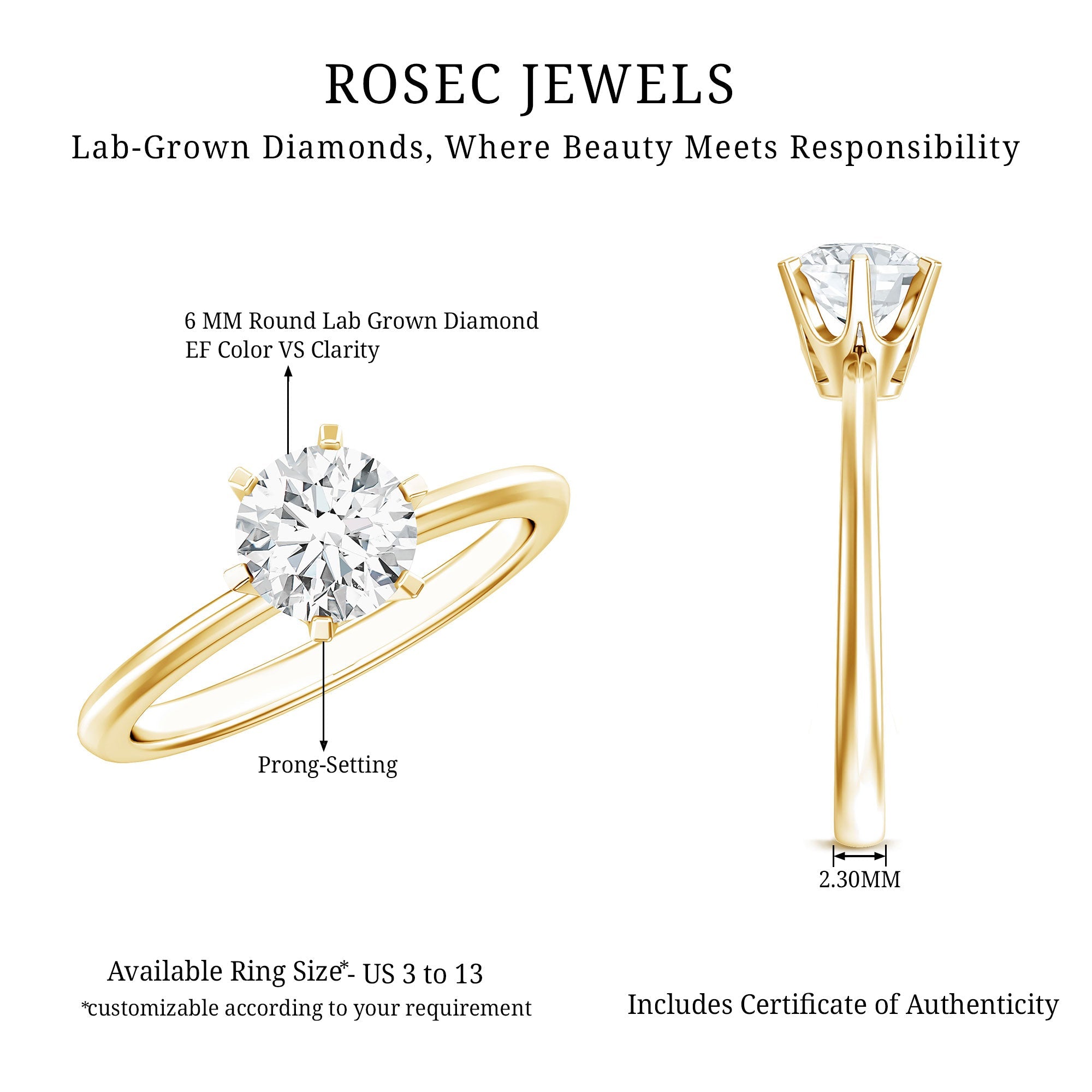 1 Carat Lab Grown Diamond Solitaire Engagement Ring with IGI Certificate