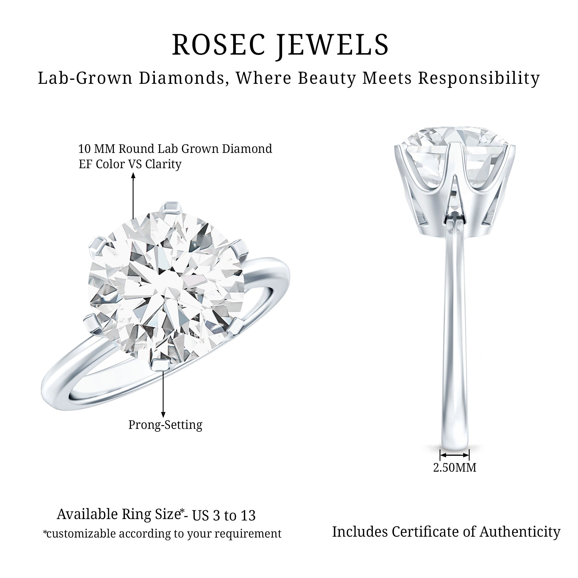 4 Carat Lab Created Diamond Solitaire Engagement Ring with IGI Certificate