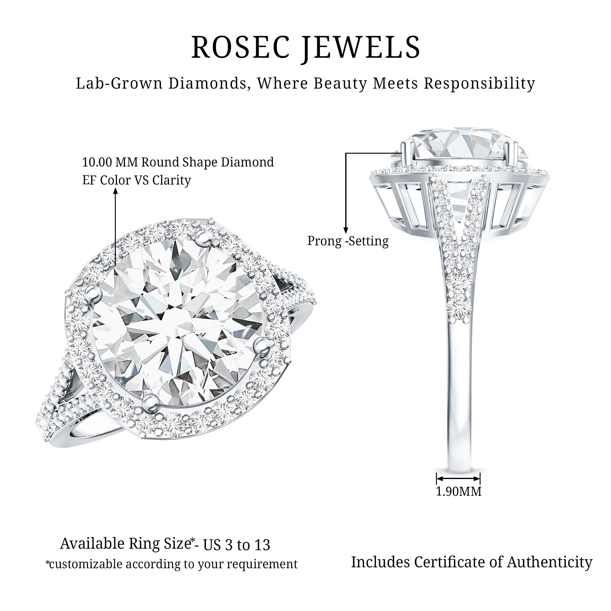 IGI Certified Lab Grown Diamond Statement Engagement Ring with Split Shank