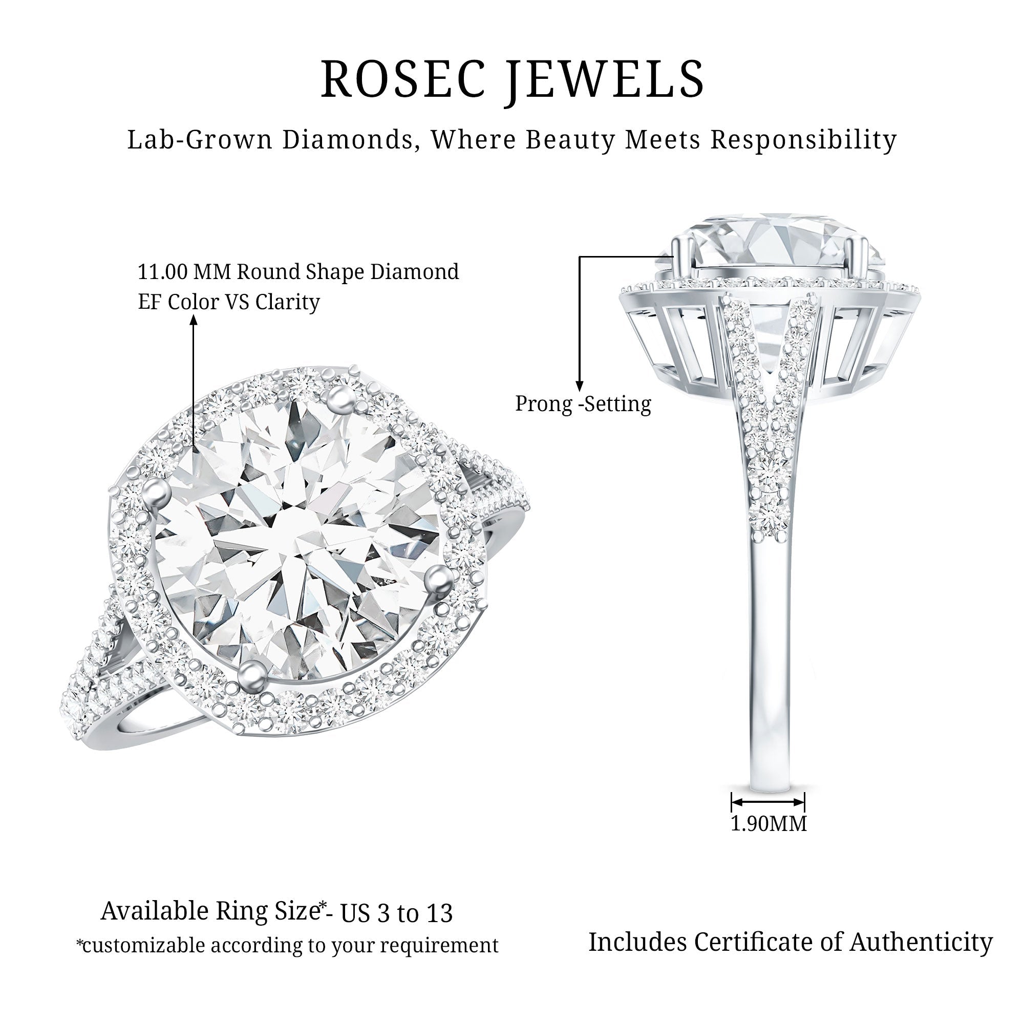 5 Carat Lab Grown Big Diamond Engagement Ring with IGI Certificate