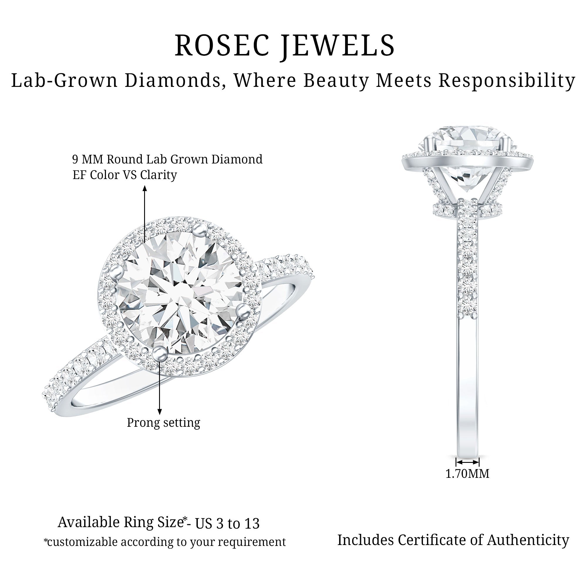 3 Carat IGI Certified Lab Grown Diamond Engagement Ring