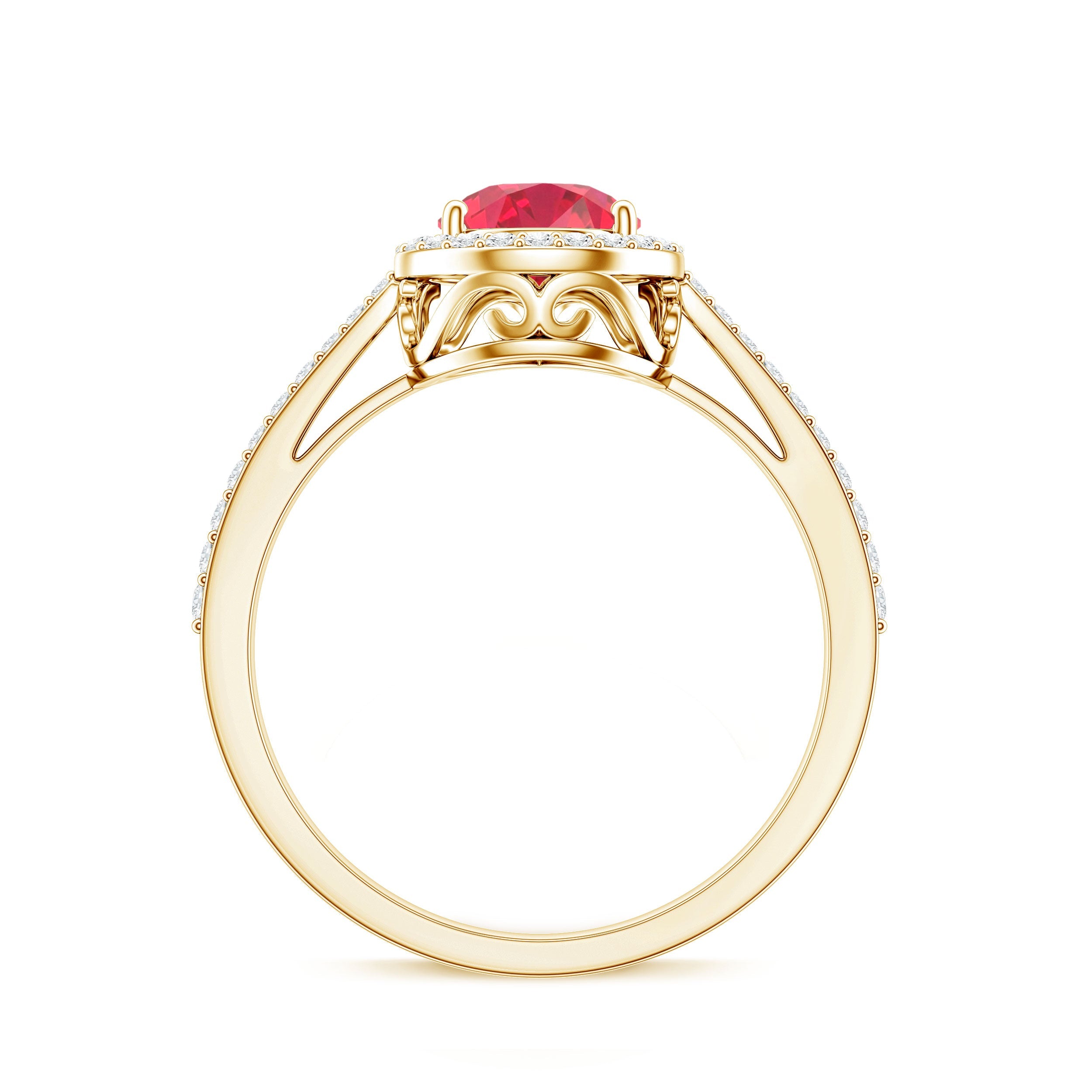Pear Shape Lab Grown Ruby Teardrop Engagement Ring with Diamond Halo