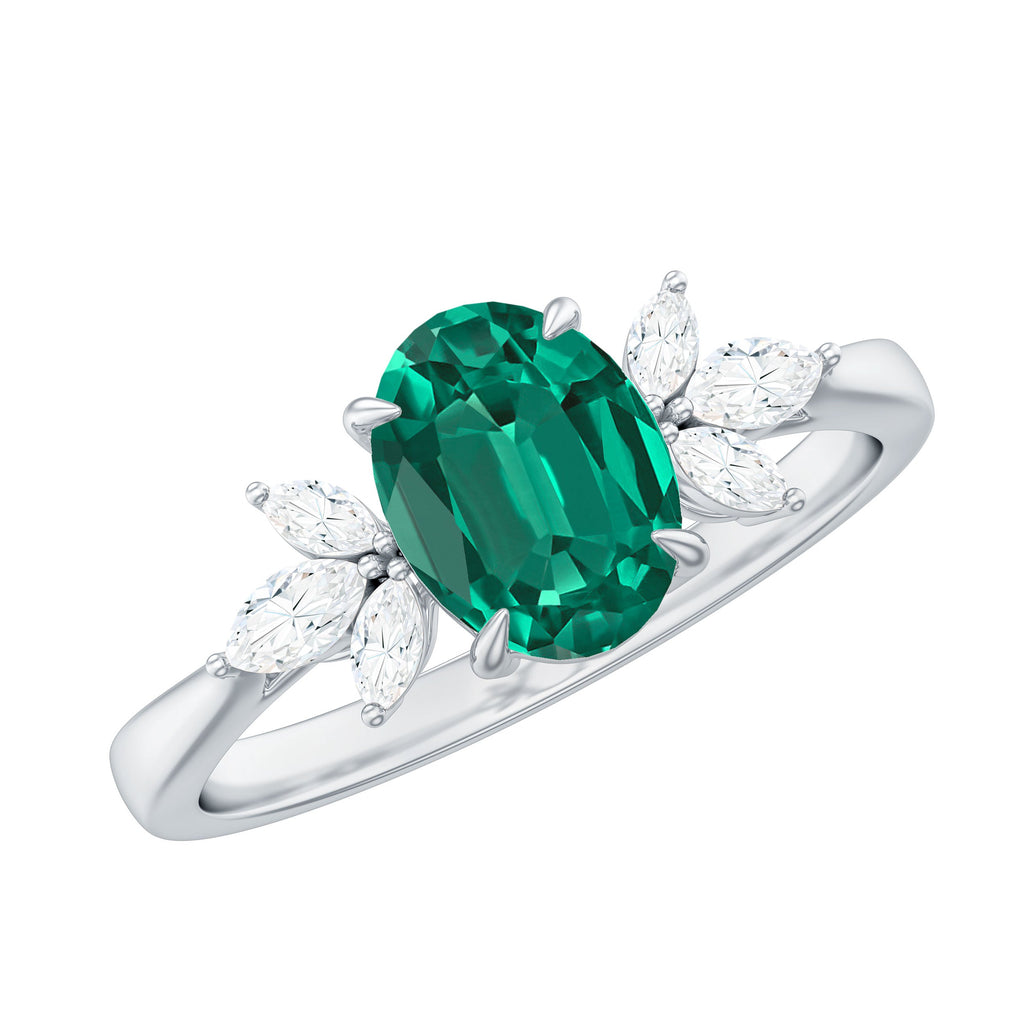 1.2 Carat Lab Created Emerald Oval Engagement Ring with Diamond Trio