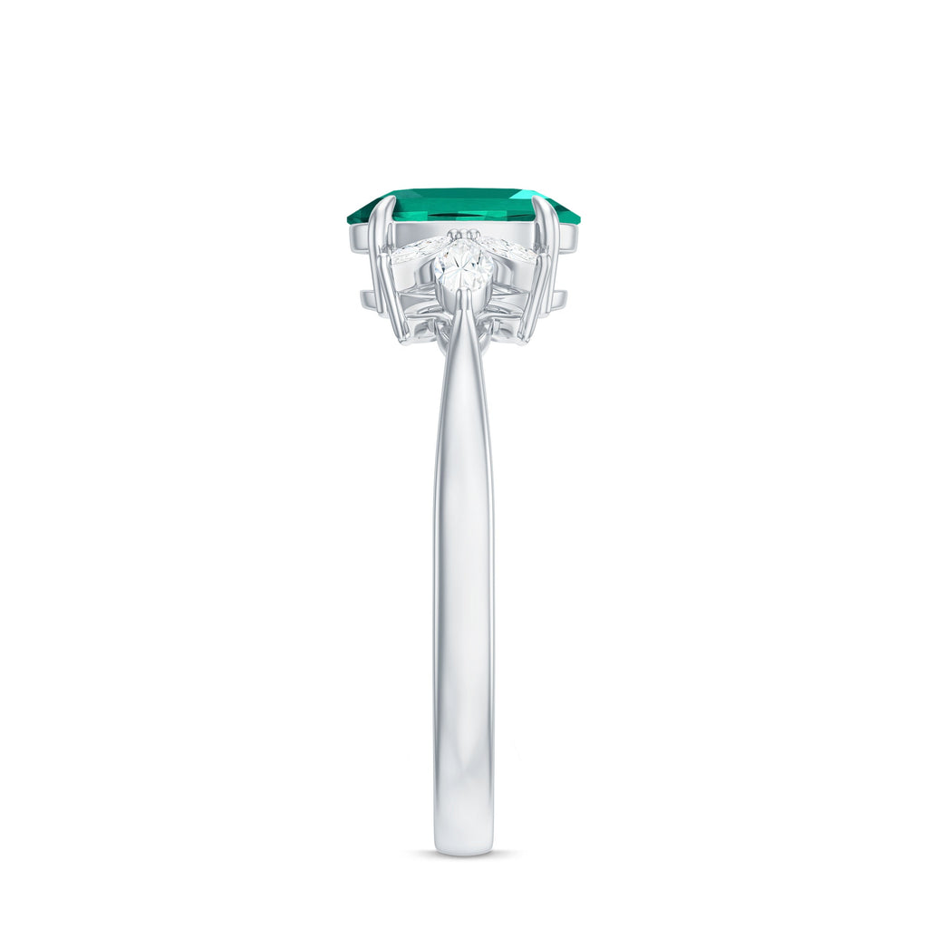 1.2 Carat Lab Created Emerald Oval Engagement Ring with Diamond Trio