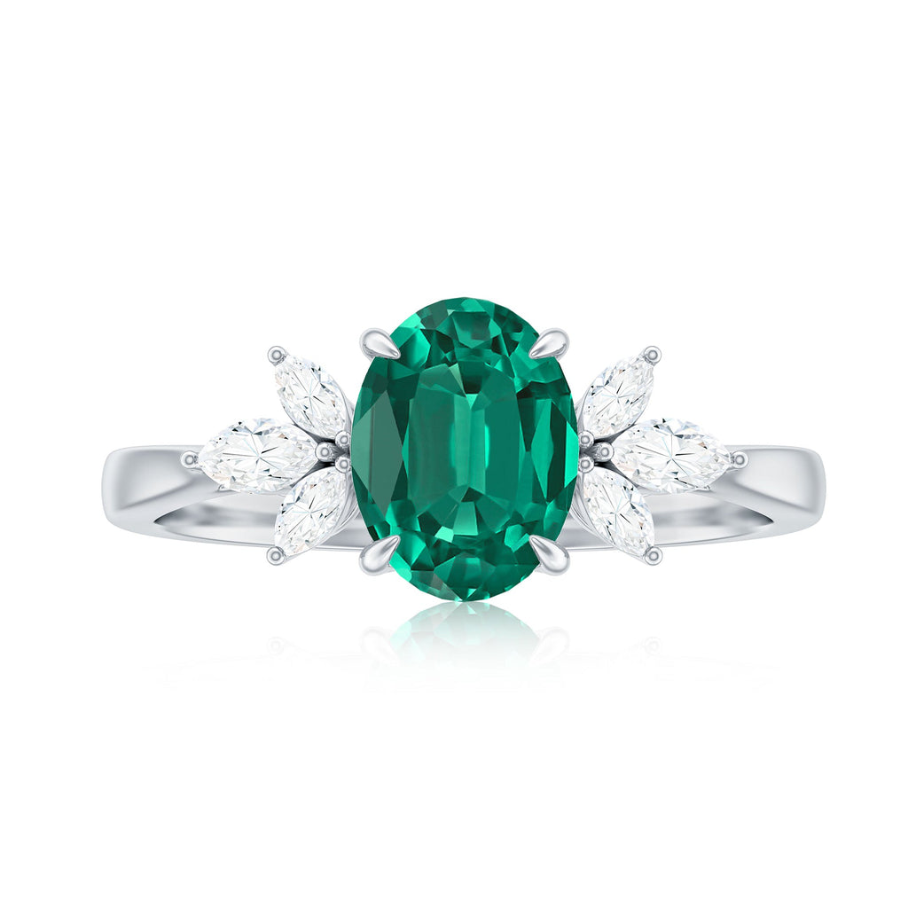 1.2 Carat Lab Created Emerald Oval Engagement Ring with Diamond Trio