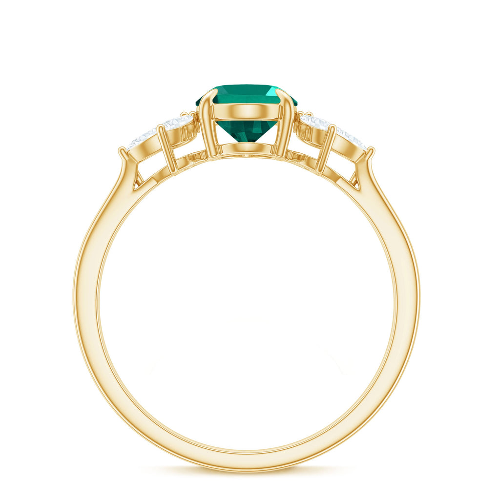 1.2 Carat Lab Created Emerald Oval Engagement Ring with Diamond Trio