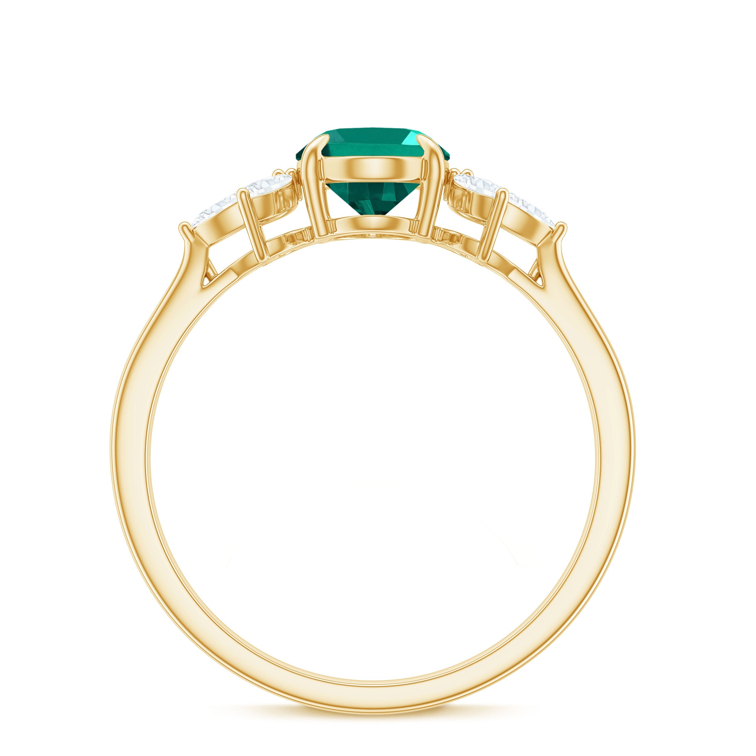 1.2 Carat Lab Created Emerald Oval Engagement Ring with Diamond Trio