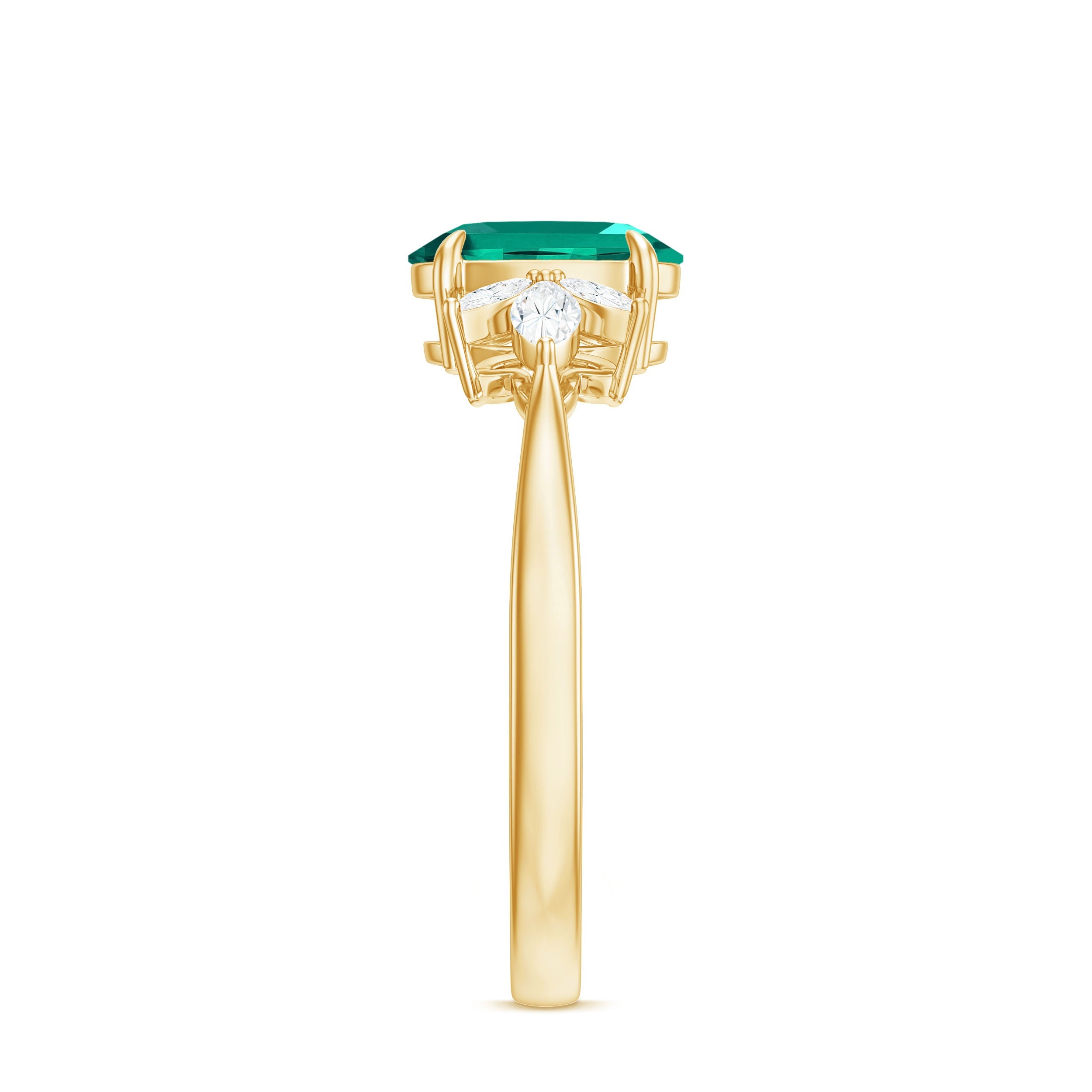 1.2 Carat Lab Created Emerald Oval Engagement Ring with Diamond Trio