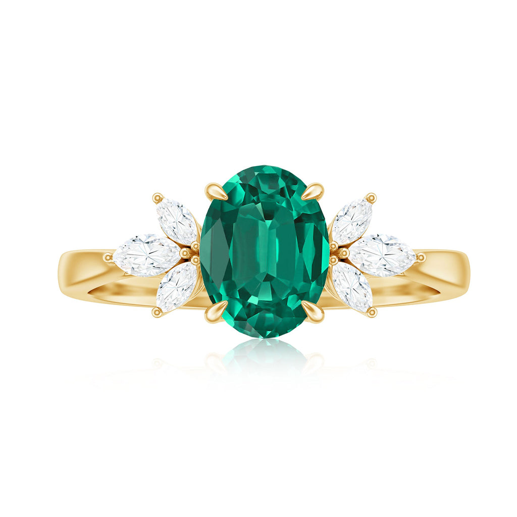 1.2 Carat Lab Created Emerald Oval Engagement Ring with Diamond Trio