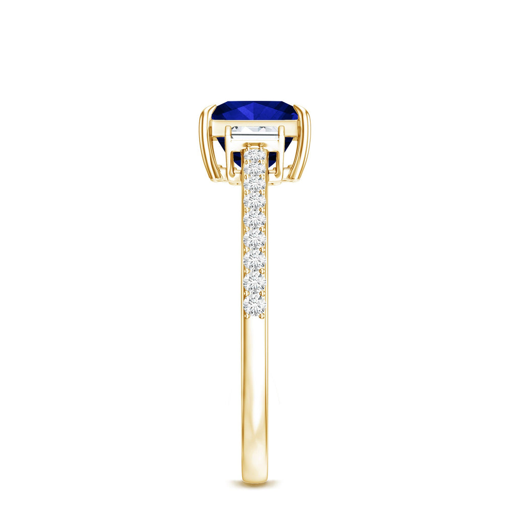 Certified 1.5 Carat Lab Blue Sapphire Princess Cut Engagement Ring with Diamond