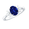 Certified 1.5 Carat Lab Grown Blue Sapphire Oval Engagement Ring with Diamond Trio