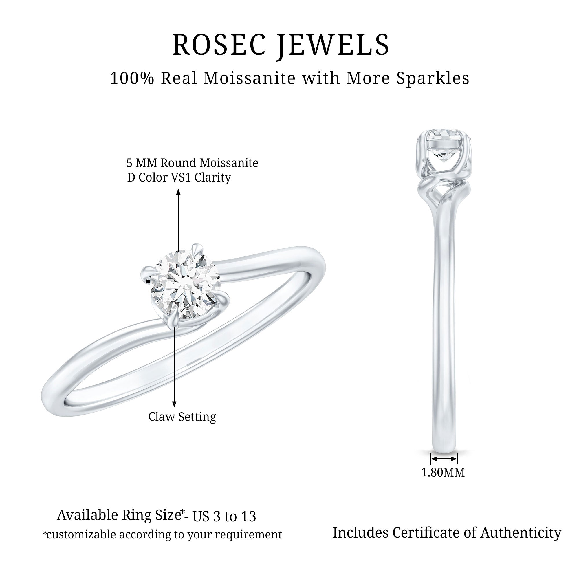 0.5 Carat Round Cut Moissanite Promise Solitaire Ring for Her