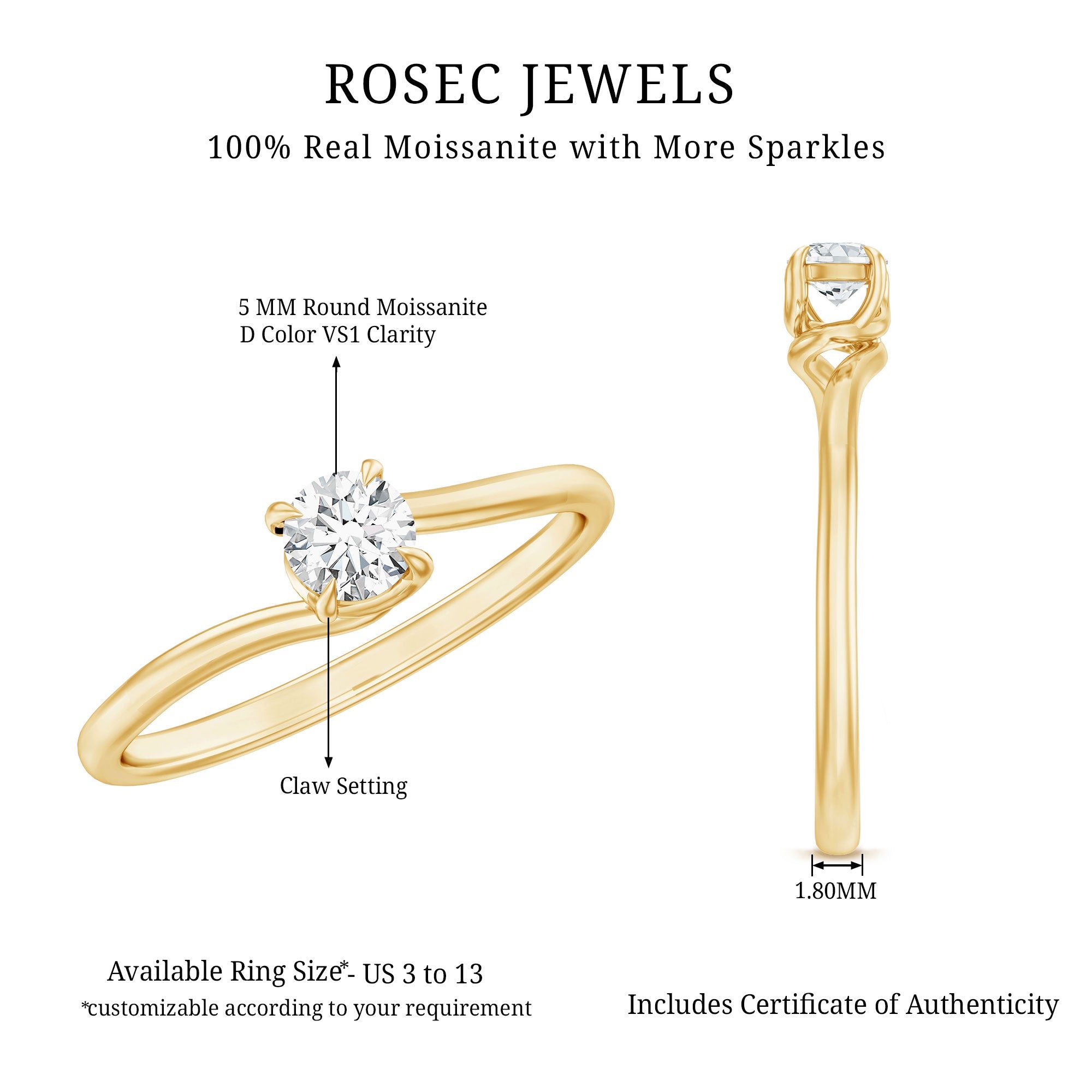 0.5 Carat Round Cut Moissanite Promise Solitaire Ring for Her