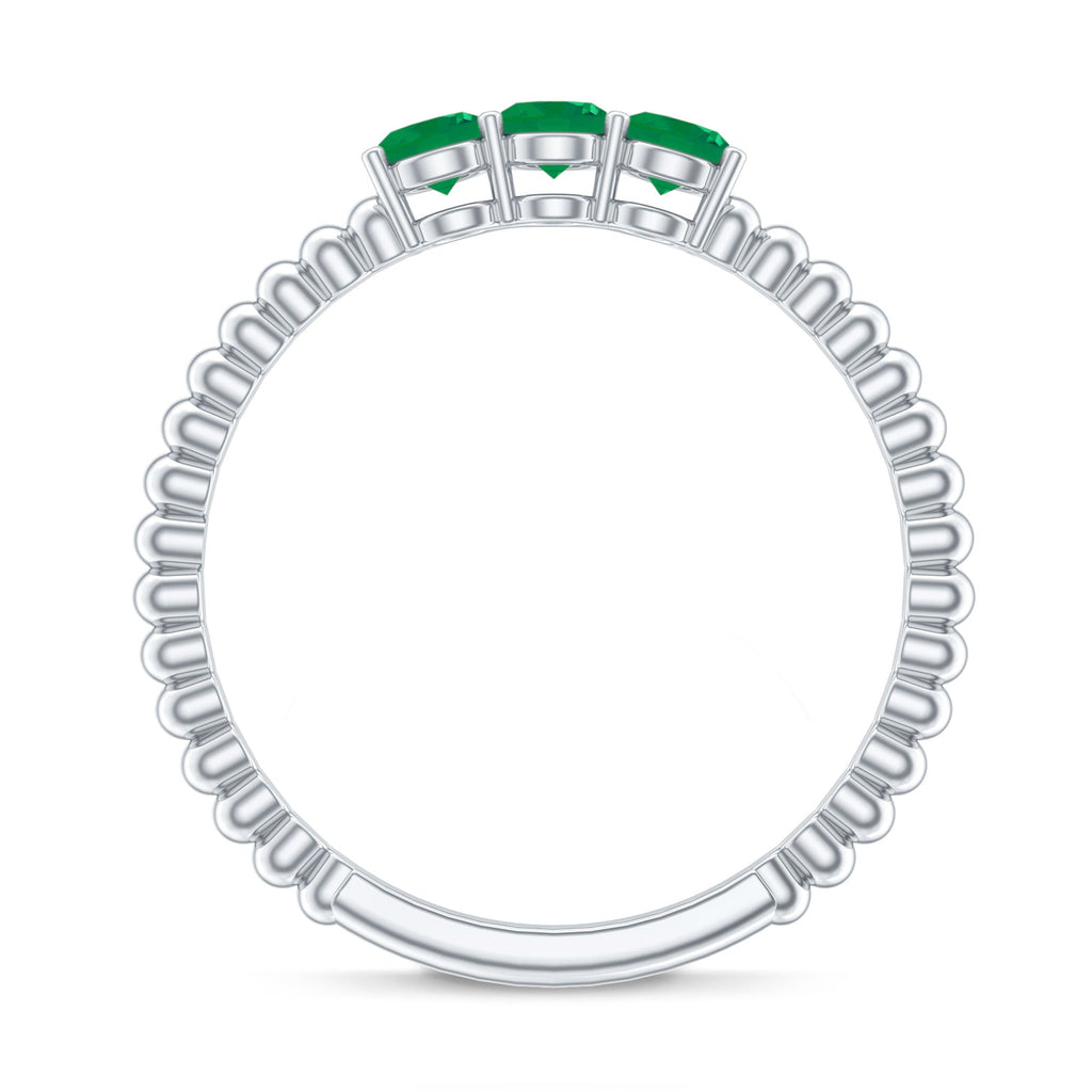 Certified Real Emerald 3 Stone Promise Ring with Beaded Detailing
