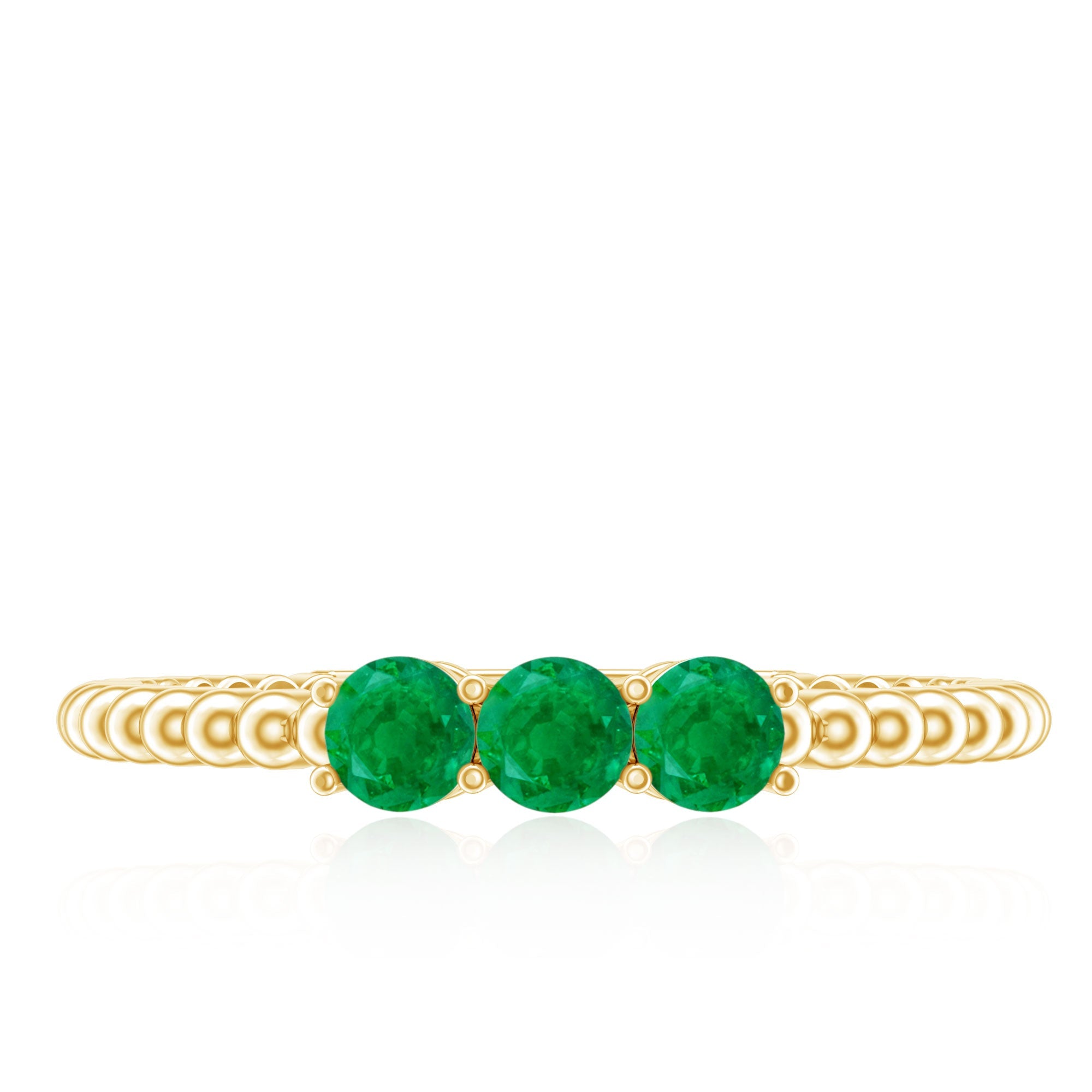 Certified Real Emerald 3 Stone Promise Ring with Beaded Detailing