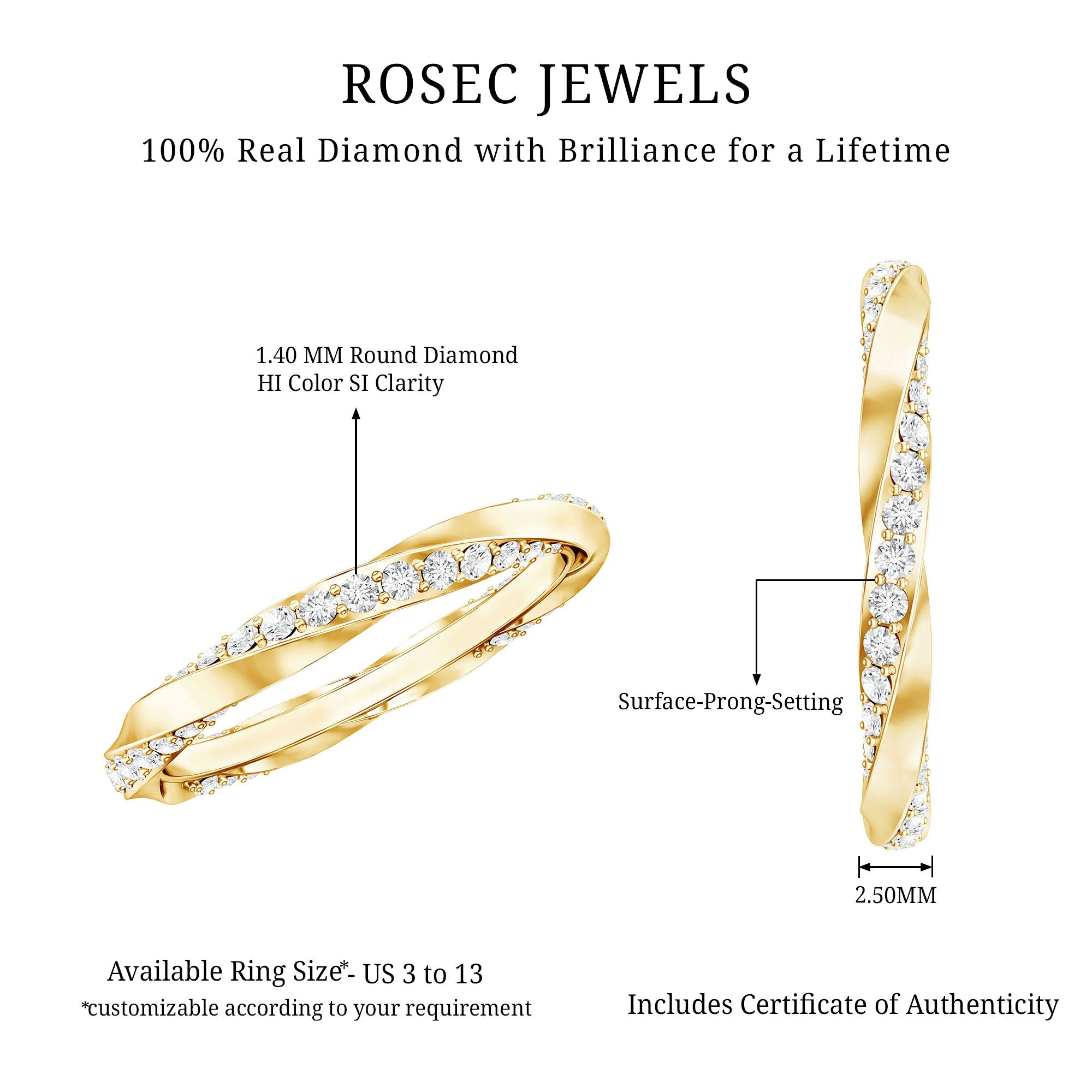 Pave Set Diamond Wedding Ring with Twisted Details