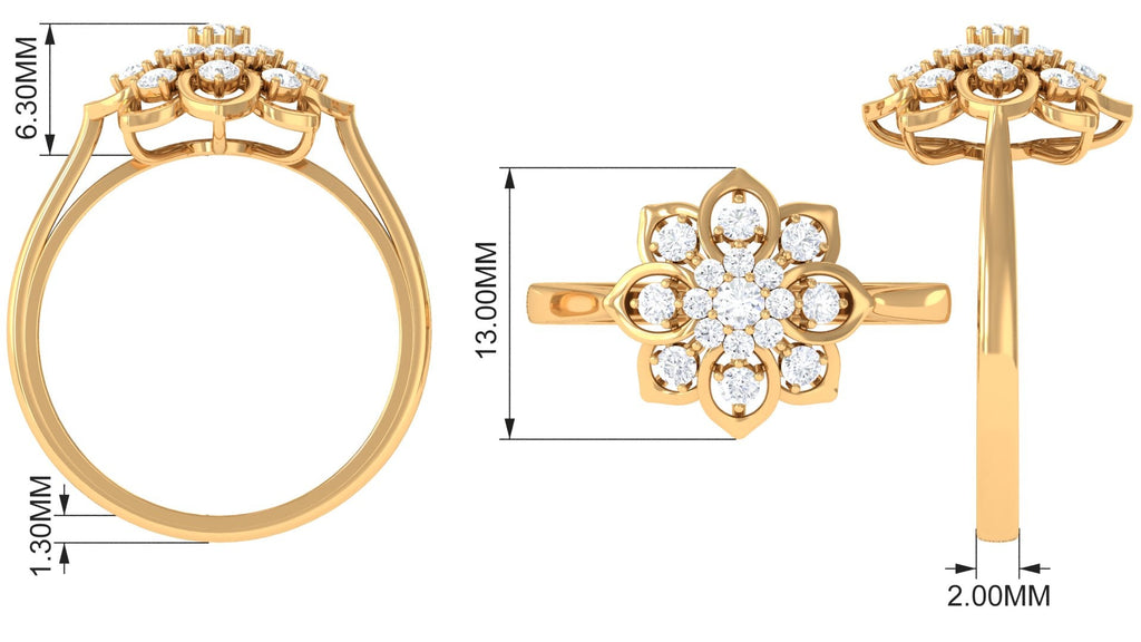 Certified Natural Diamond Flower Engagement Ring
