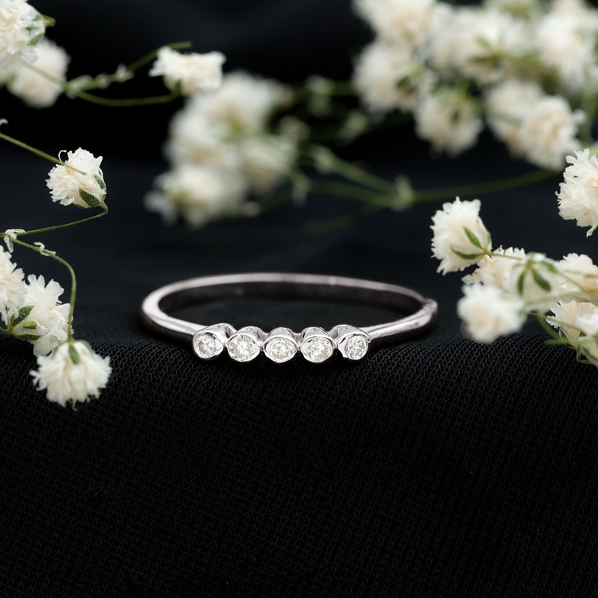 Bezel Set Natural Diamond Five Stone Promise Ring for Her