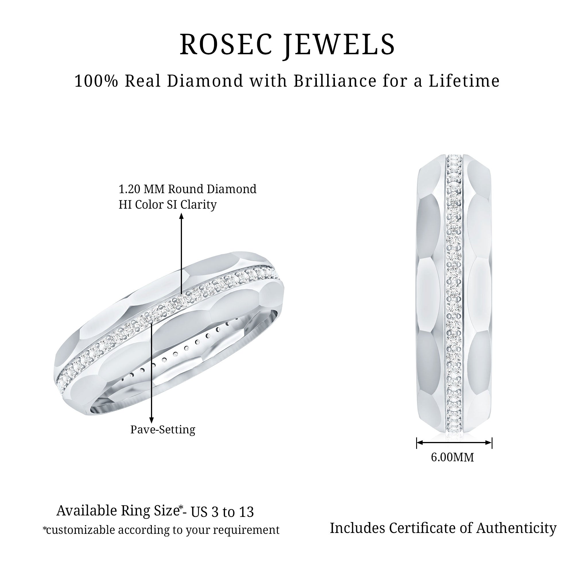 Natural Diamond Wide Eternity Band Ring with Textured