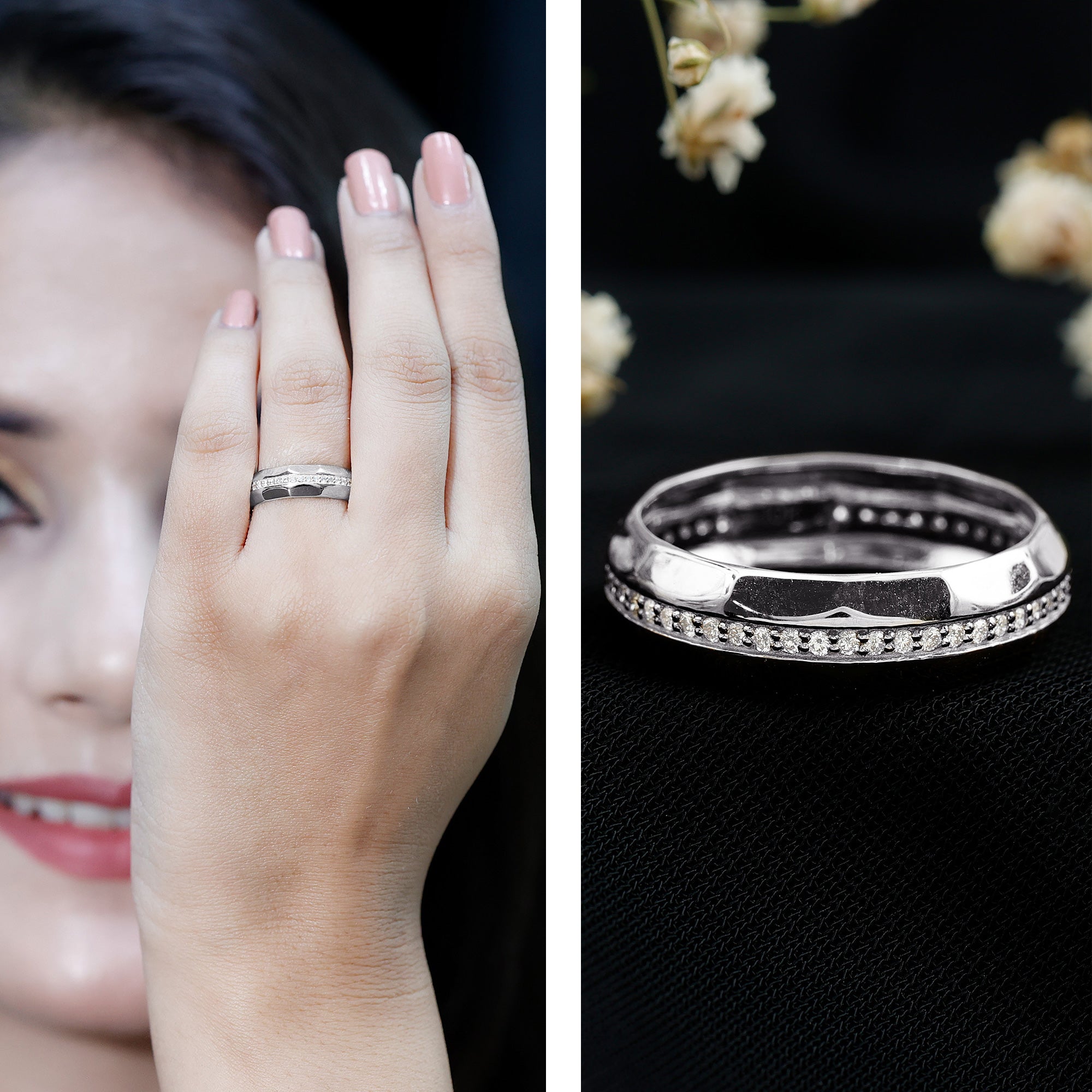 Natural Diamond Wide Eternity Band Ring with Textured