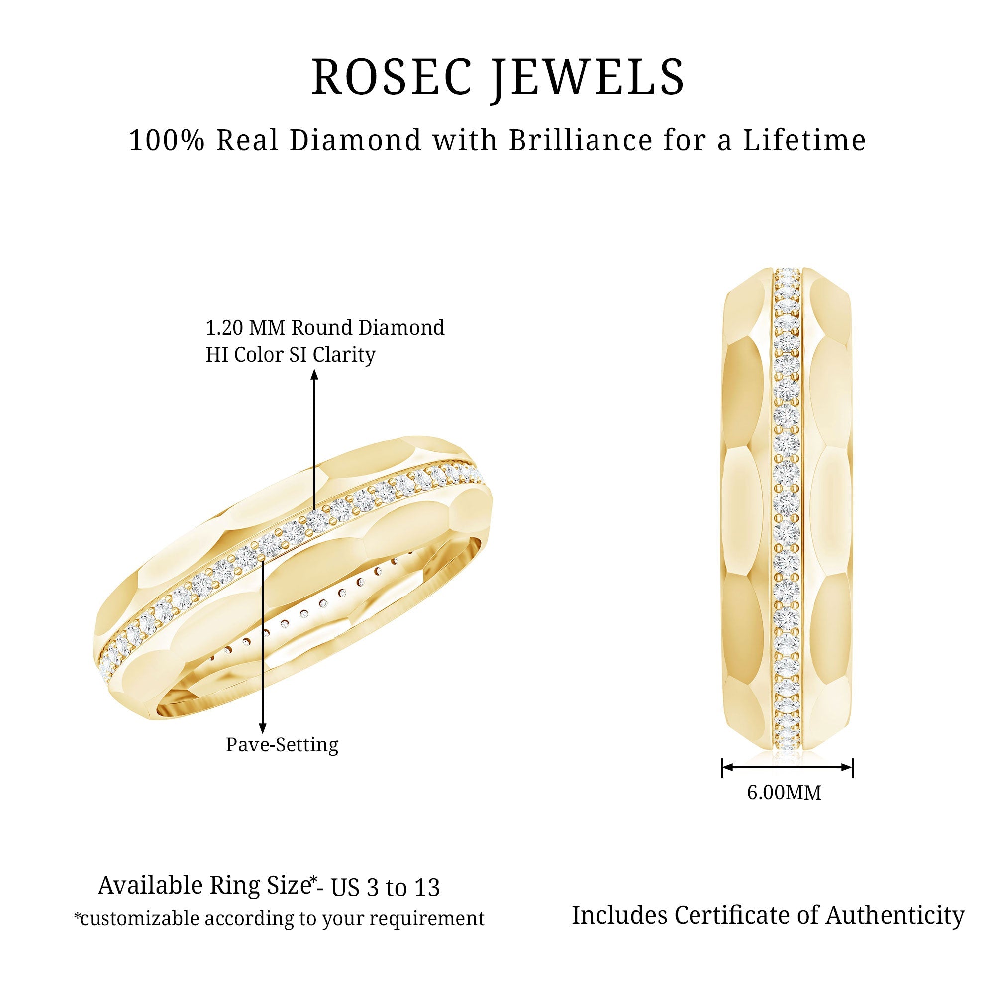 Natural Diamond Wide Eternity Band Ring with Textured