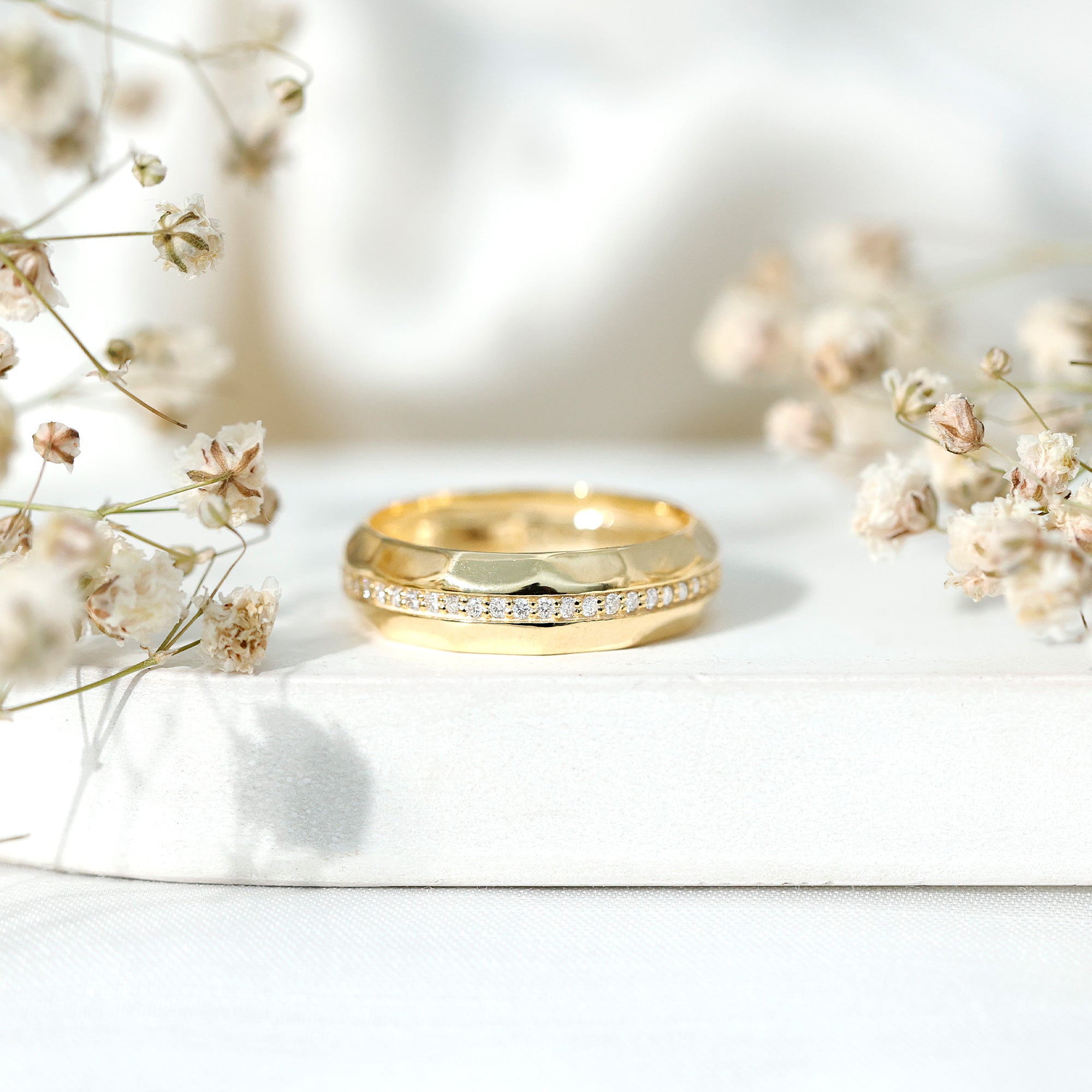 Natural Diamond Wide Eternity Band Ring with Textured