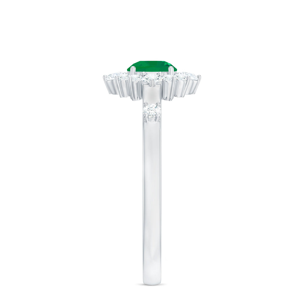 5mm Round Shape Emerald Promise Ring with Diamond Halo