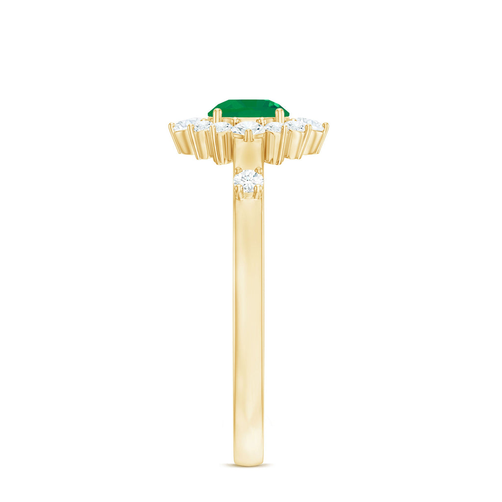 5mm Round Shape Emerald Promise Ring with Diamond Halo