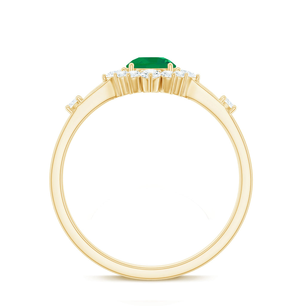 5mm Round Shape Emerald Promise Ring with Diamond Halo