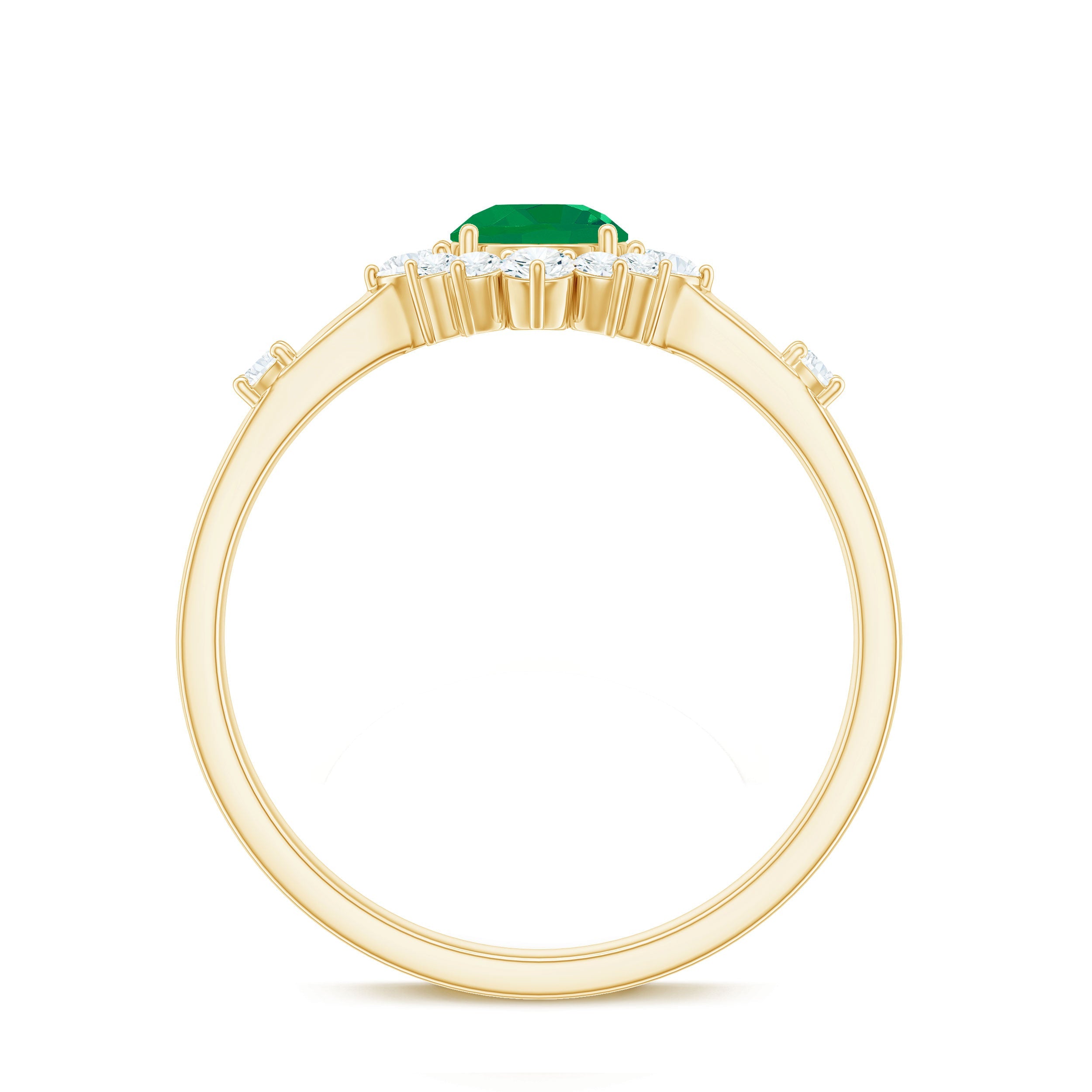 5mm Round Shape Emerald Promise Ring with Diamond Halo