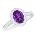 Vintage Style 1 Carat Amethyst Oval Engagement Ring with Diamond Halo